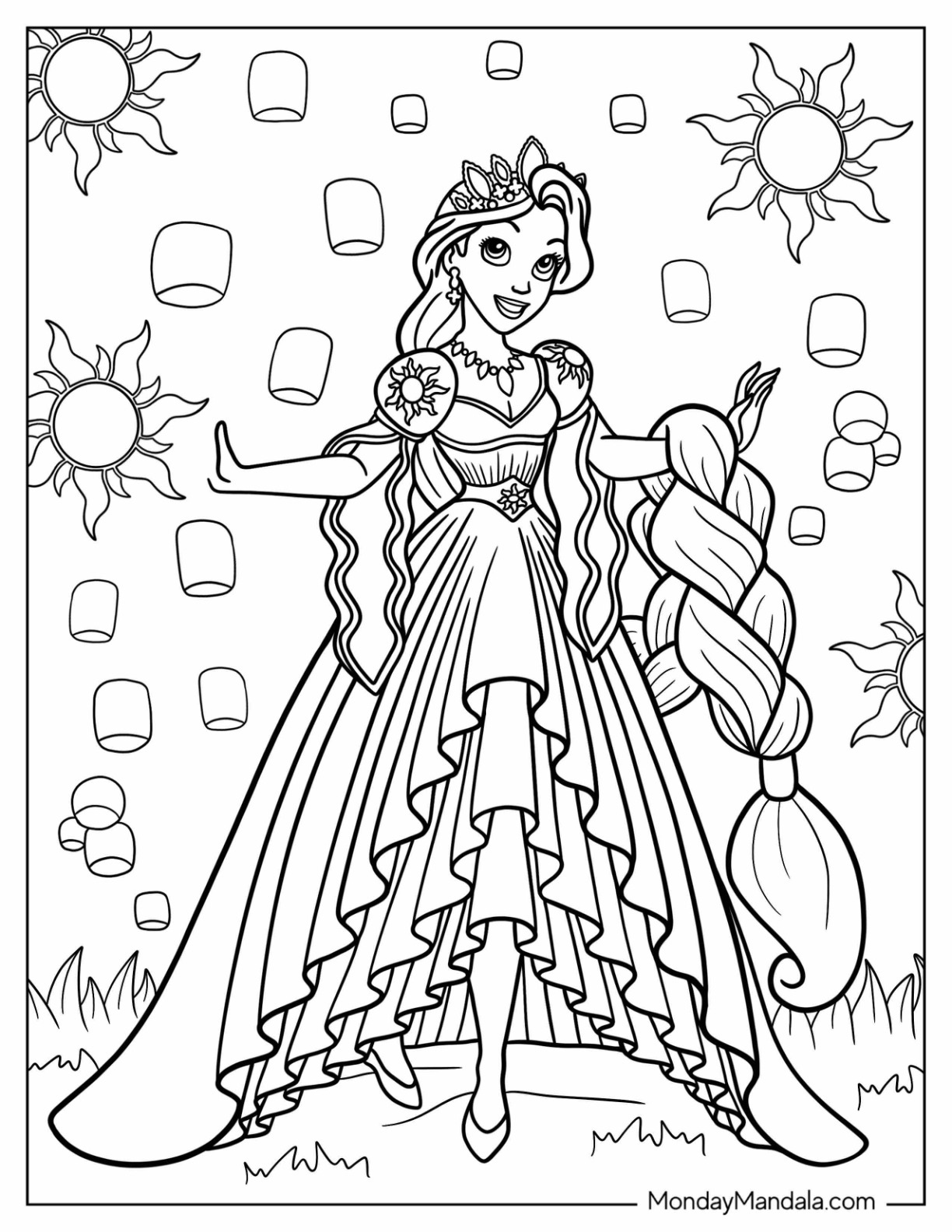 500 Princess Coloring Pages (Free Pdf Printables) throughout Free Printable Princess Coloring Pages