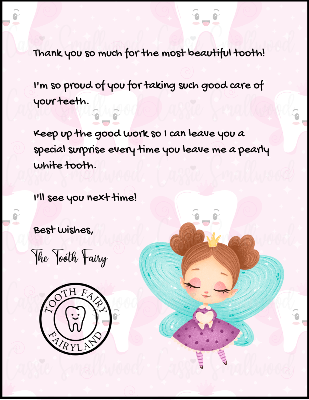 Adorable Tooth Fairy Letter For Girls - Cassie Smallwood | Tooth within Free Printable Notes From the Tooth Fairy