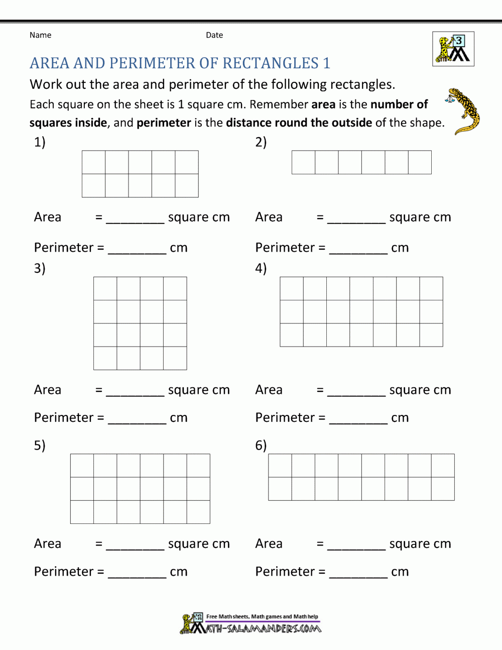 Area And Perimeter Of Rectangle inside Free Printable Perimeter Worksheets 3Rd Grade