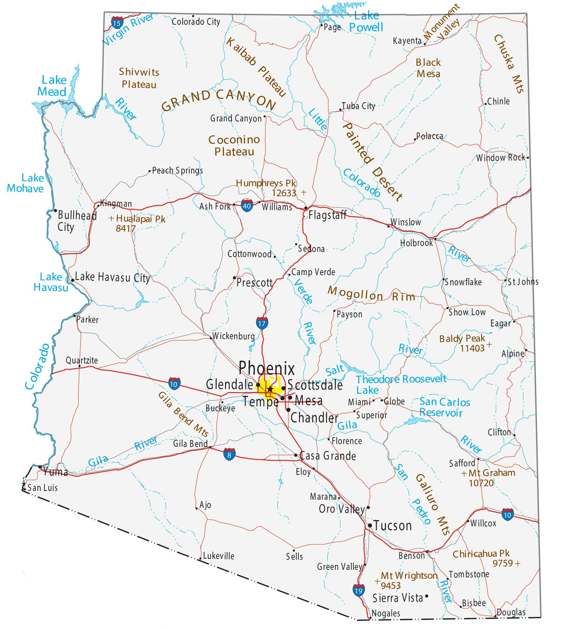 Arizona Map - Cities And Roads - Gis Geography inside Free Printable Map Of Arizona