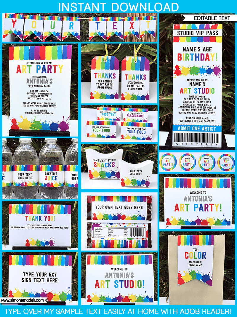 Art Birthday Party Theme Printables | Paint Party with regard to Simone Made It Free Printables