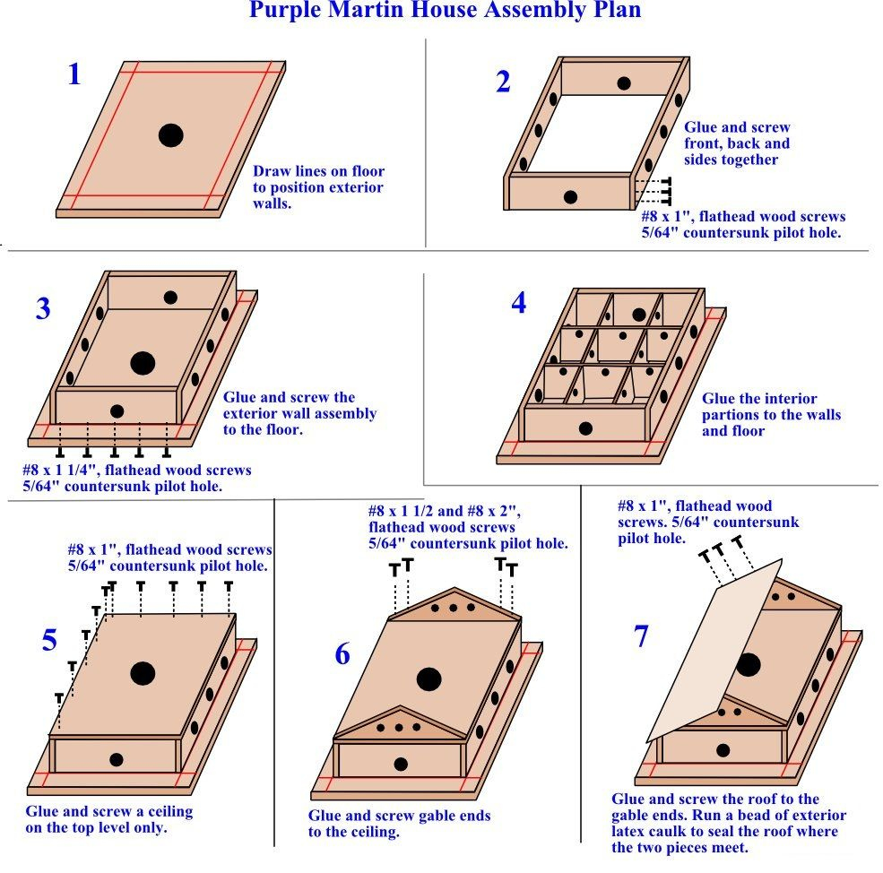 Assembly Drawings To Assist In Assembling The Purple Martin House with Free Printable Purple Martin House Plans