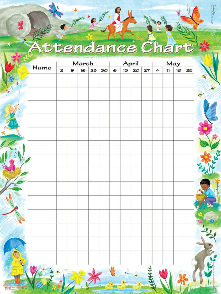 Attendance Chart With Animals And Flowers within Free Printable Sunday School Attendance Sheet