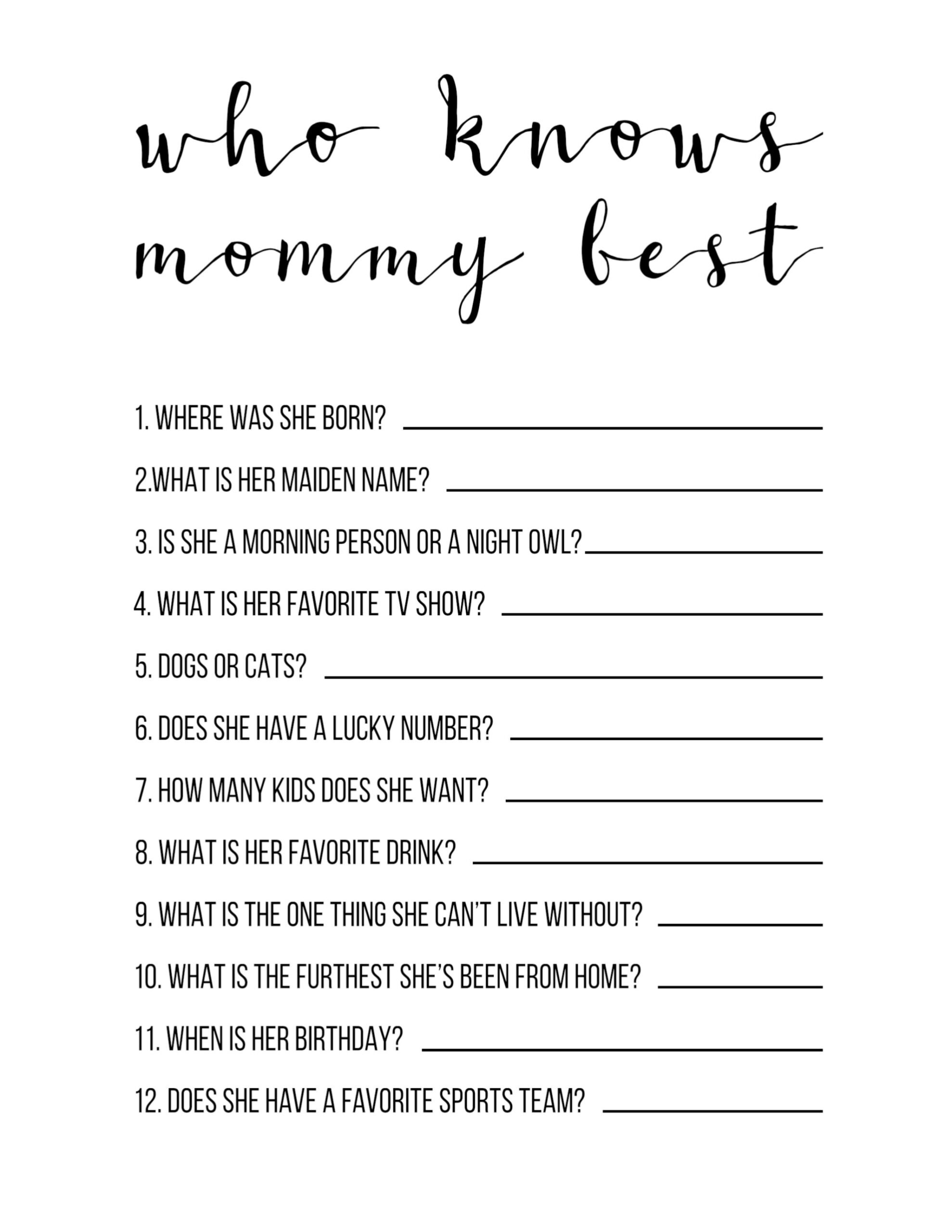 Baby Shower Games Free Printable {Who Knows Mommy Best} - Paper with Who Knows Mommy Best Free Printable