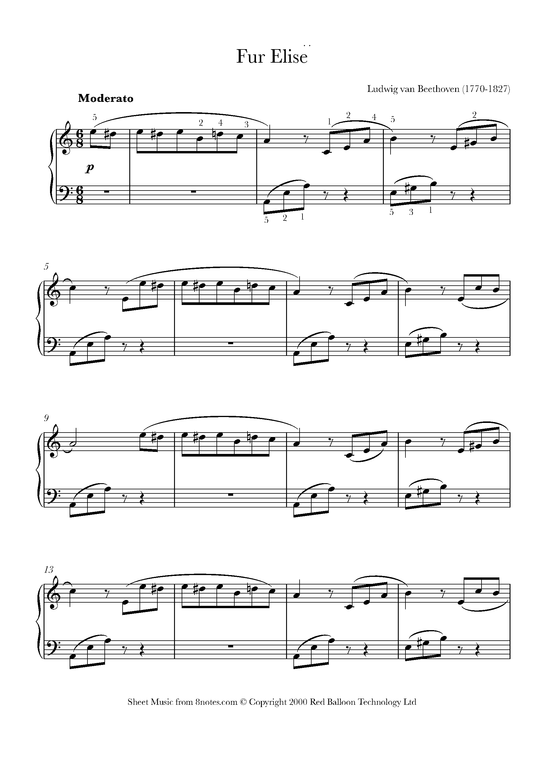 Beethoven, Ludwig Van - Fur Elise Sheet Music For Piano intended for Free Printable Piano Sheet Music Fur Elise