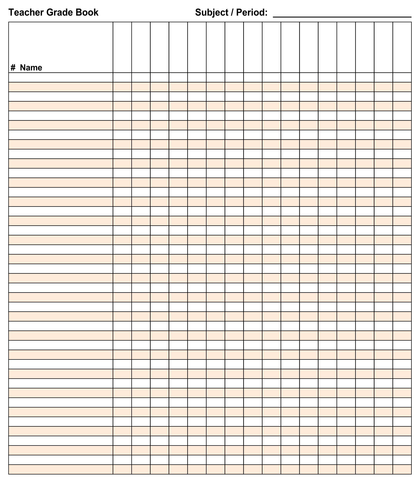 Blank Printable Grade Sheets For Teachers | Teacher Grade Book for Free Printable Gradebook Sheets for Teachers