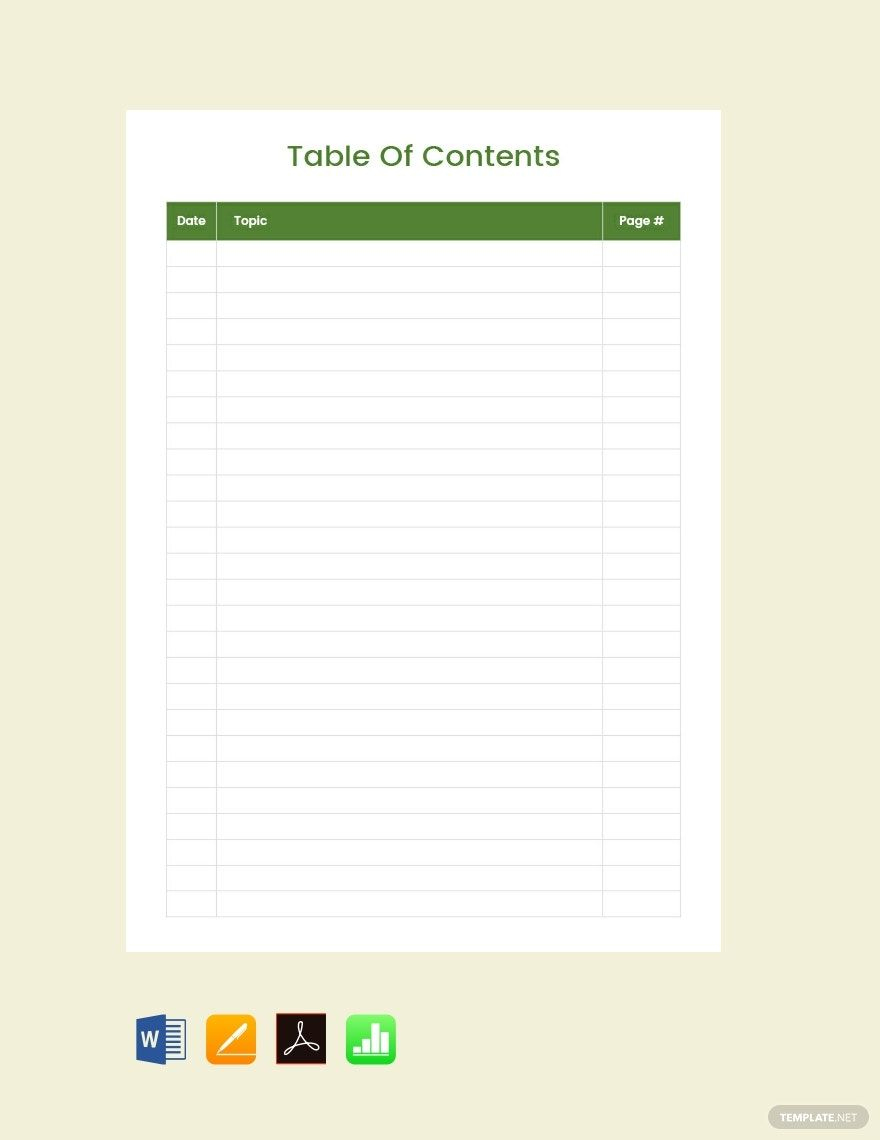 Blank Table Of Contents Template In Publisher, Ms Word, Gdocslink inside Free Printable Table of Contents Template