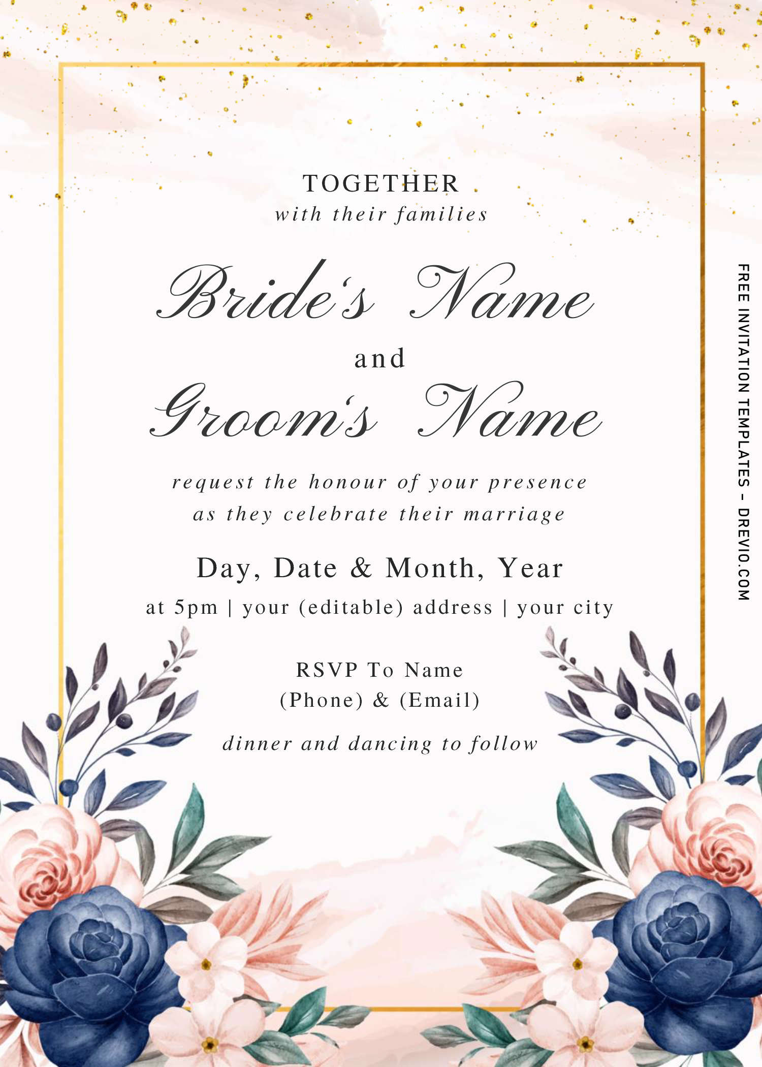 Blue Rose Invitation Templates – Editable With Ms Word | Free pertaining to Free Printable Wedding Invitation Templates For Microsoft Word