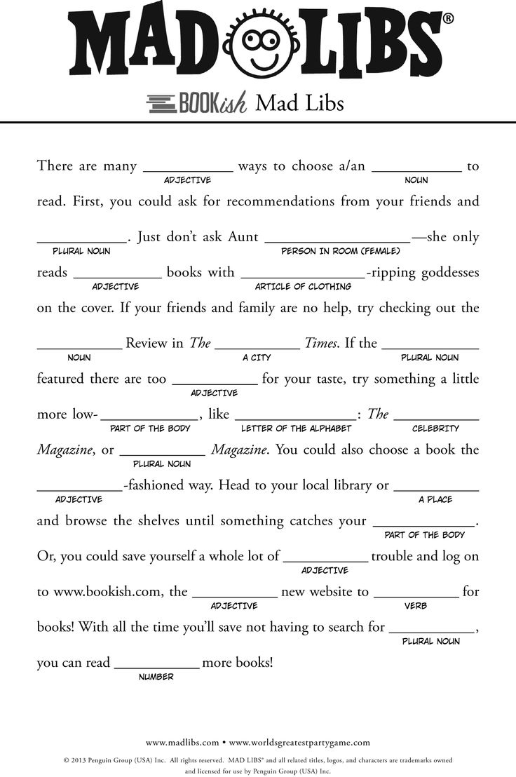 Bookish Mad Libs Http://Www.bookish/Articles/Free-Mad-Libs-For pertaining to Free Printable Mad Libs for Tweens