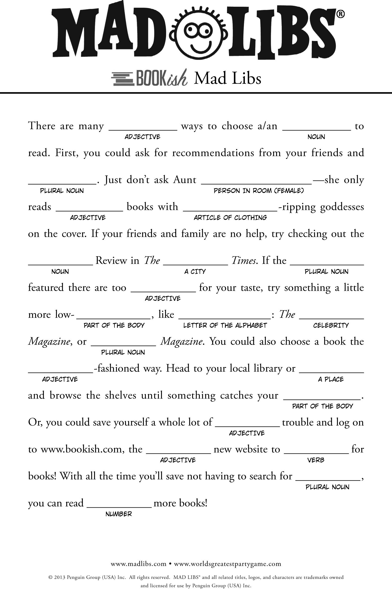 Bookish Mad Libs Http://Www.bookish/Articles/Free-Mad-Libs-For with Mad Libs Online Printable Free