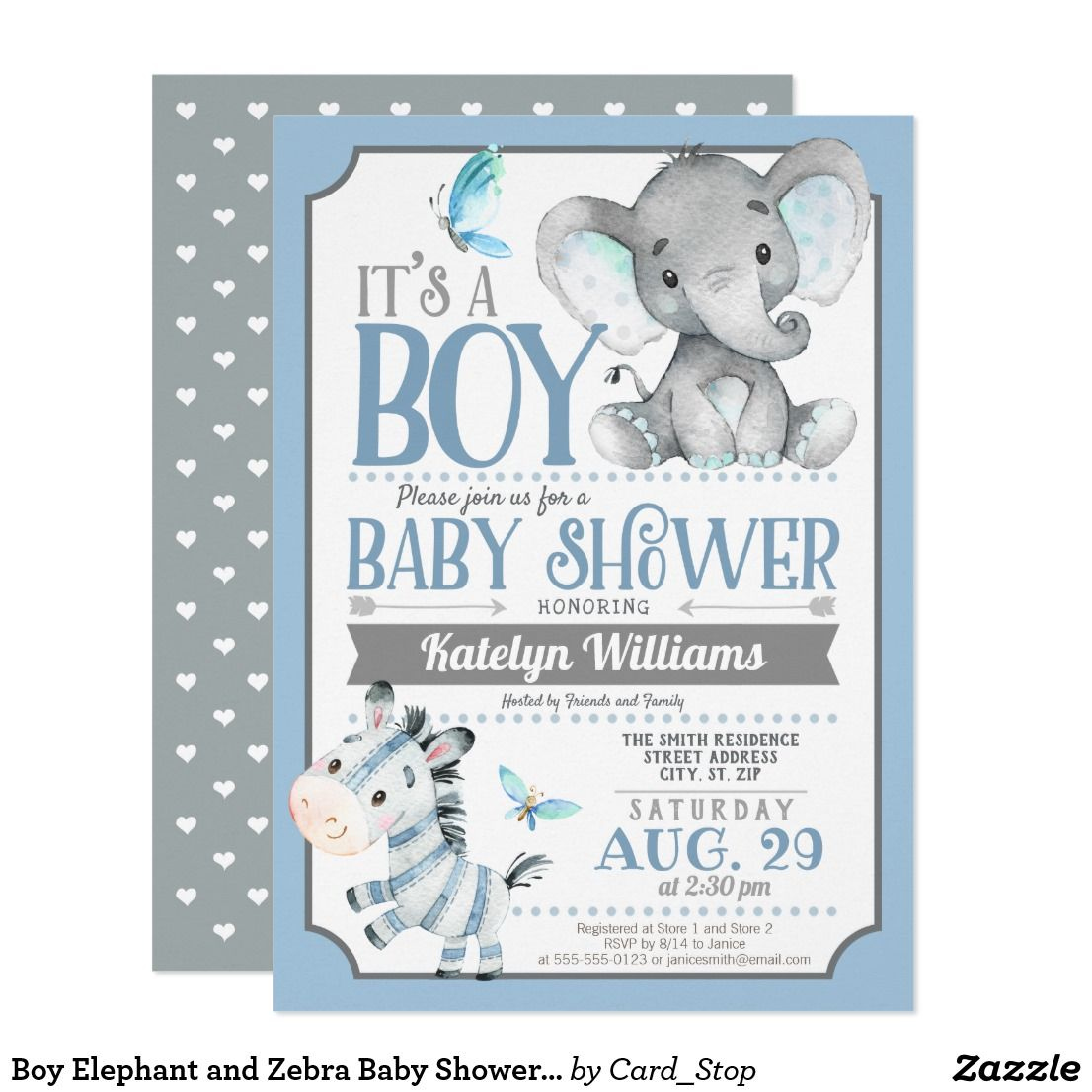 Boy Elephant And Zebra Baby Shower Invitation | Baby Shower intended for Free Printable Zebra Baby Shower Invitations