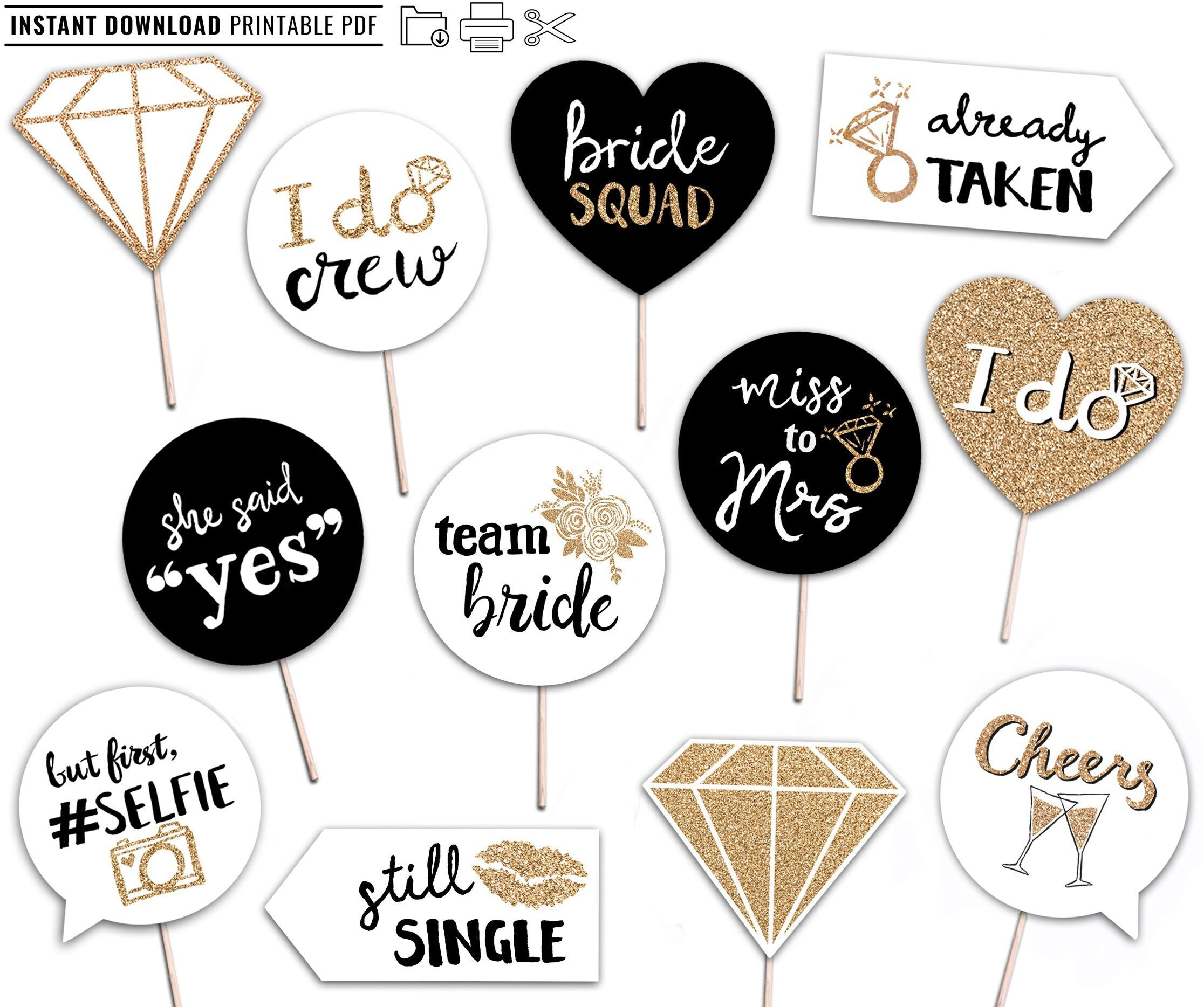 Bridal Shower Printable Photo Booth Props Instant Download Gold regarding Free Printable Photo Booth Props Bridal Shower