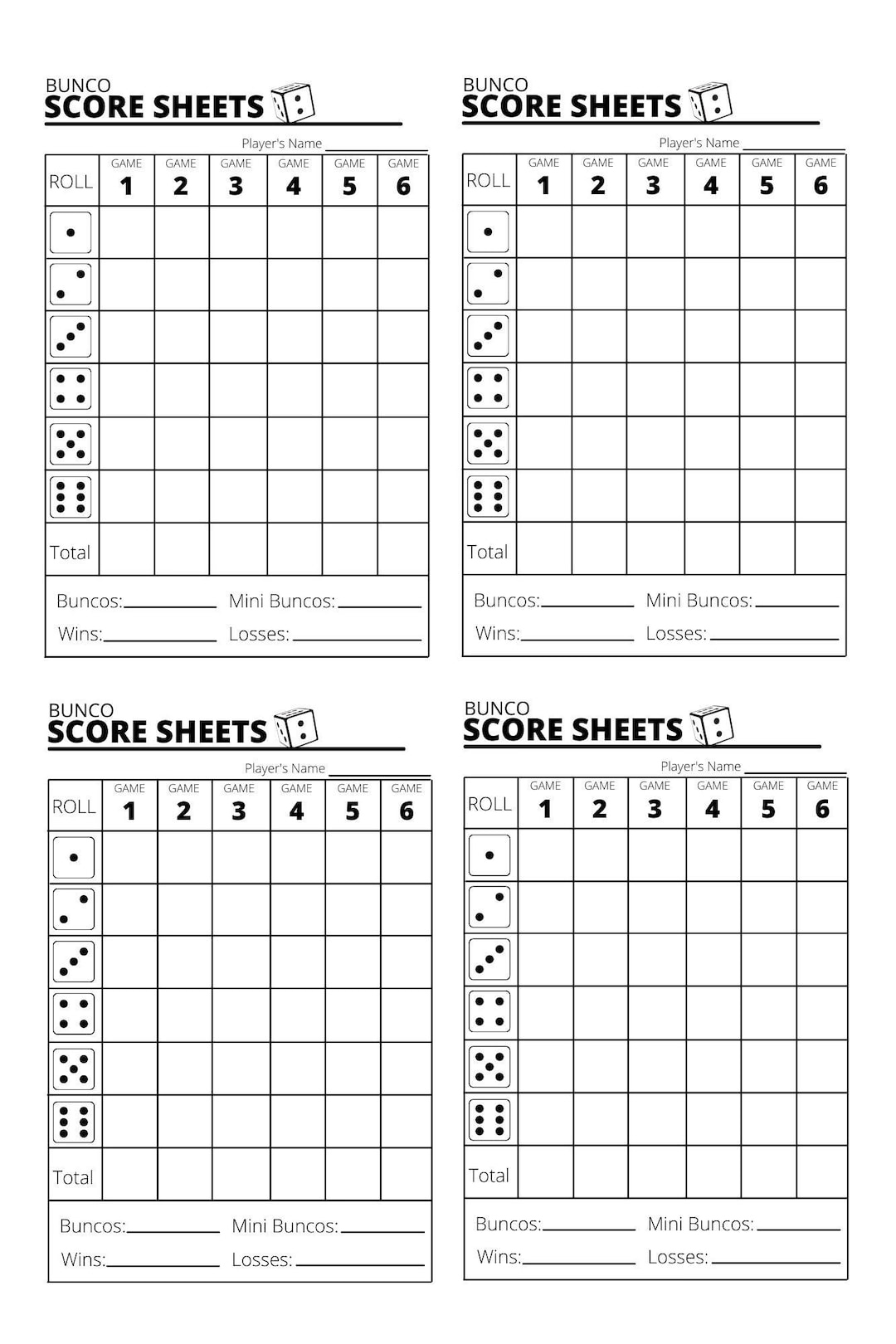 Bunco Score Sheets X4 Bunco Score Sheets Printable Pdf - Etsy Hong Kong throughout Printable Bunco Score Cards Free