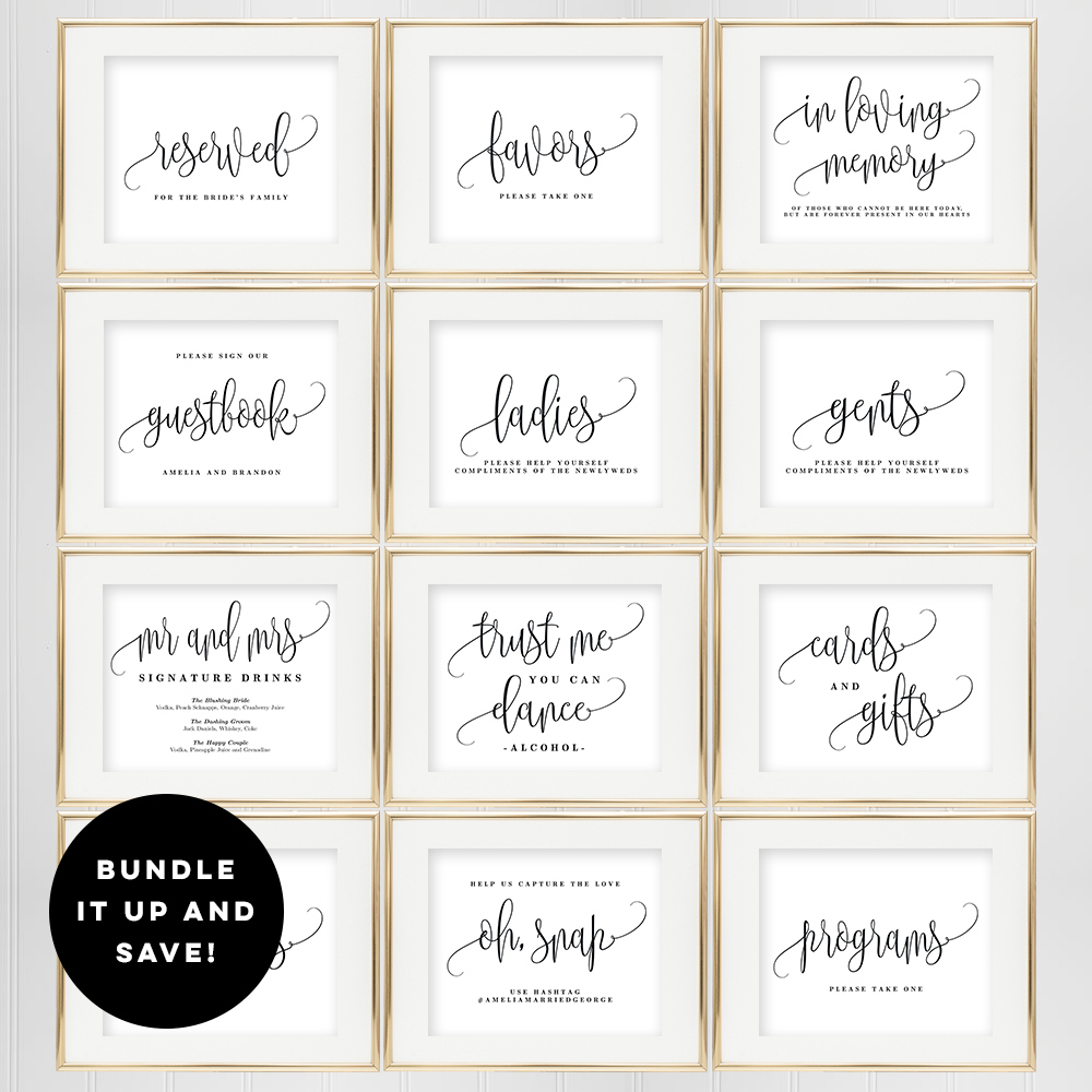 Bundle Deal! Wedding Sign Templates Set Lovely Calligraphy #Lcc with Free Printable Wedding Signs