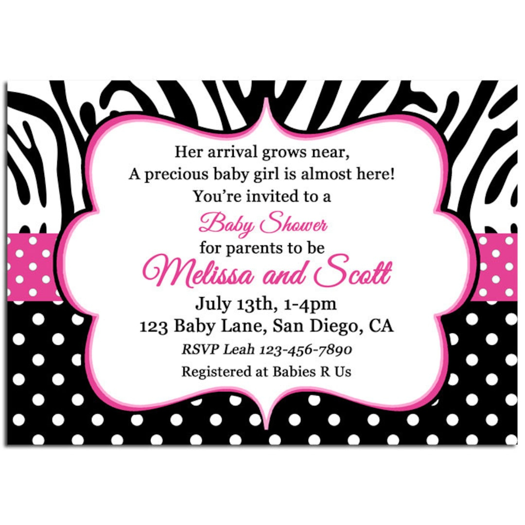 Buy Pink Polka Dot Zebra Invitation Printable Or Printed With Free Shipping Baby Shower Or Any Wording Online In India - Etsy for Zebra Invitations Printable Free