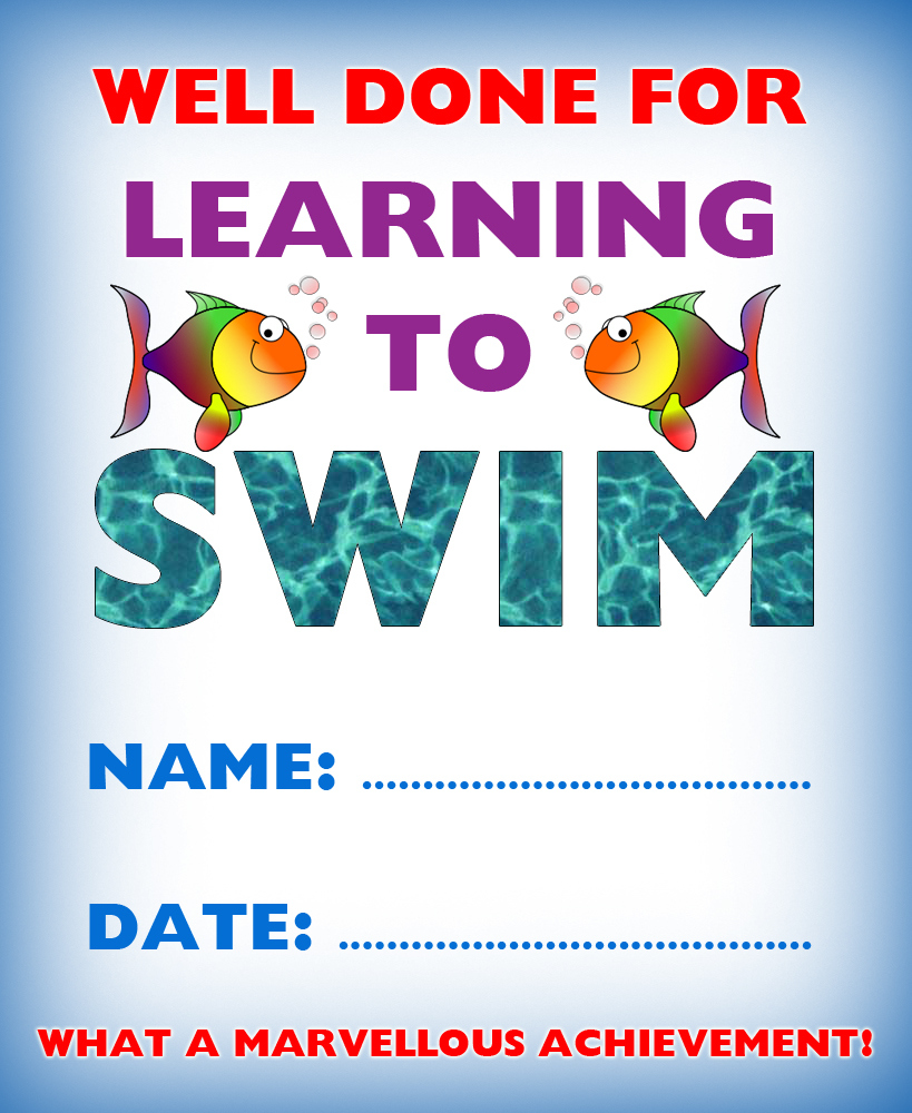 Certificate Of Achievement: Well Done For Learning To Swim for Free Printable Swimming Certificates For Kids