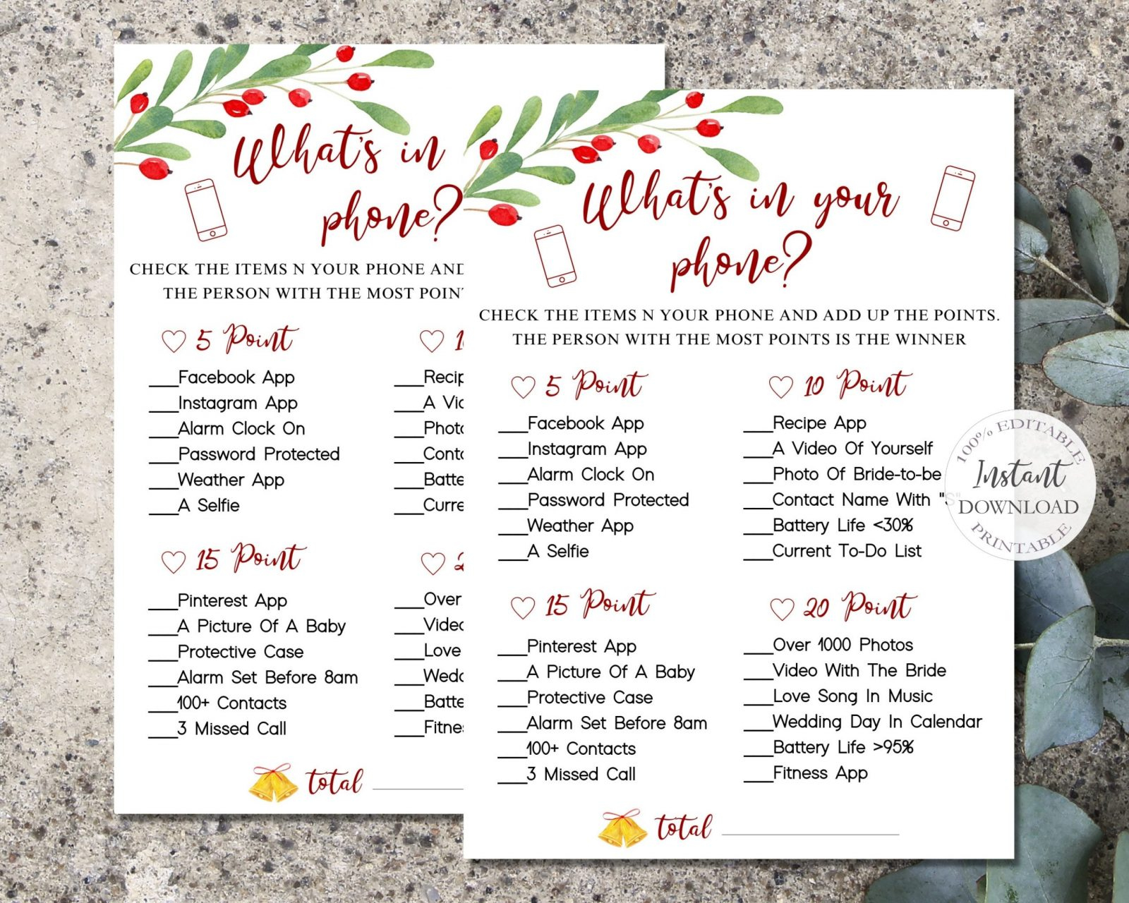 Christmas Games Printable, What&amp;#039;S In Your Phone Bridal Shower Games, Christmas Wedding Phone Game Template, Editable Xmas Game. for Free Printable What&amp;#039;S In Your Purse Game