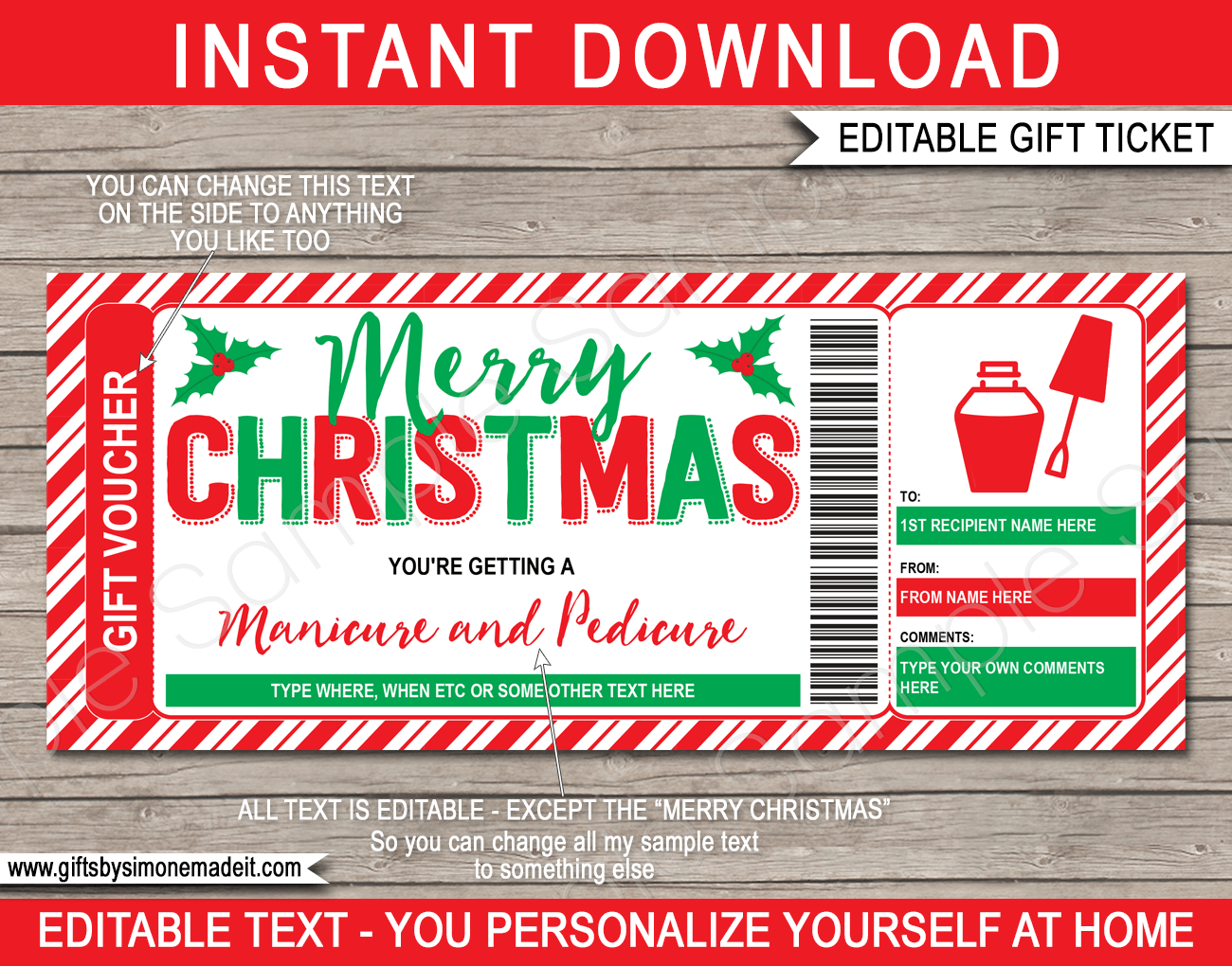 Christmas Manicure / Pedicure Gift Certificate Template in Free Printable Pedicure Gift Certificate