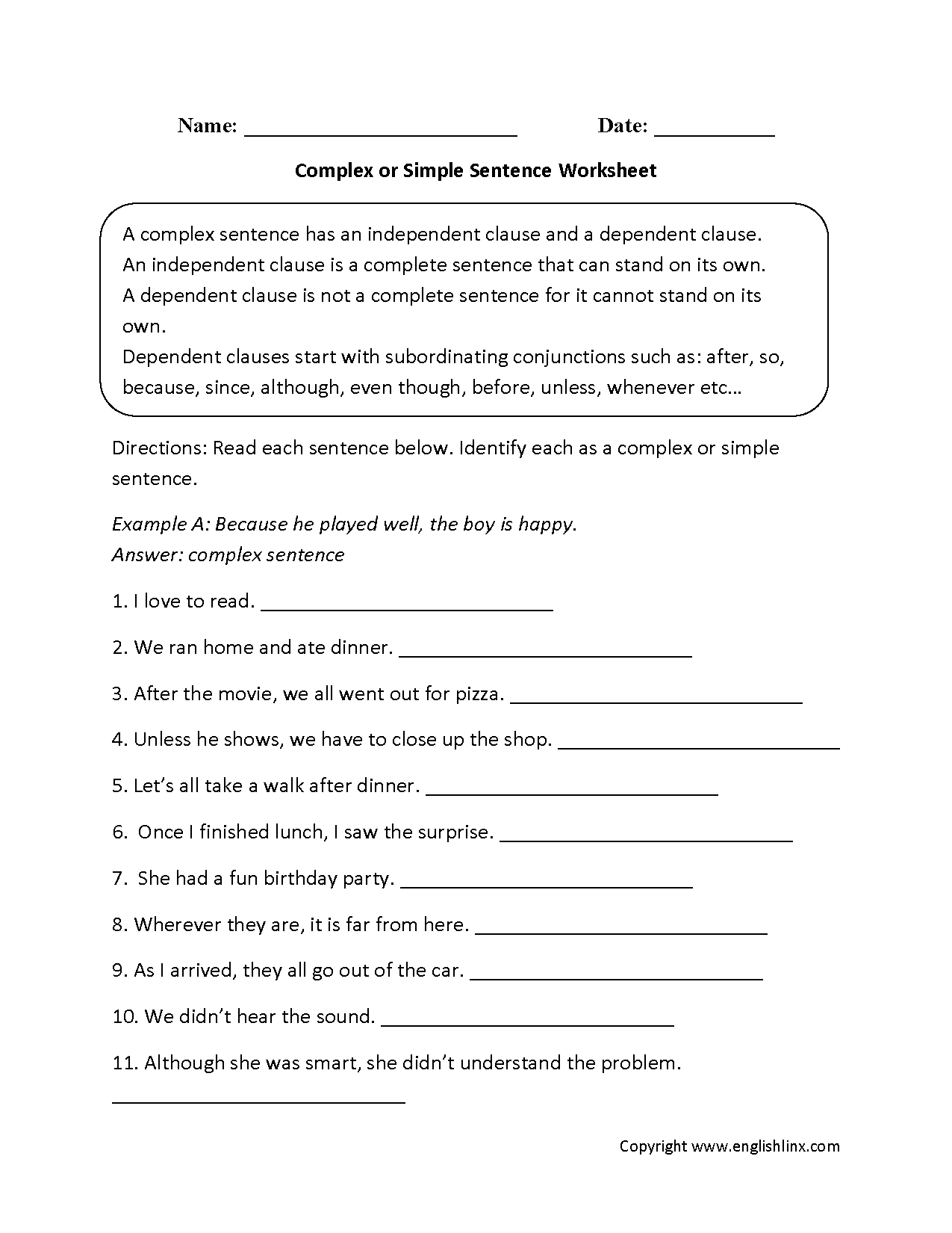 Complex Sentences Worksheets | Complex Or Simple Sentences Worksheet inside Free Printable Worksheets On Simple Compound And Complex Sentences