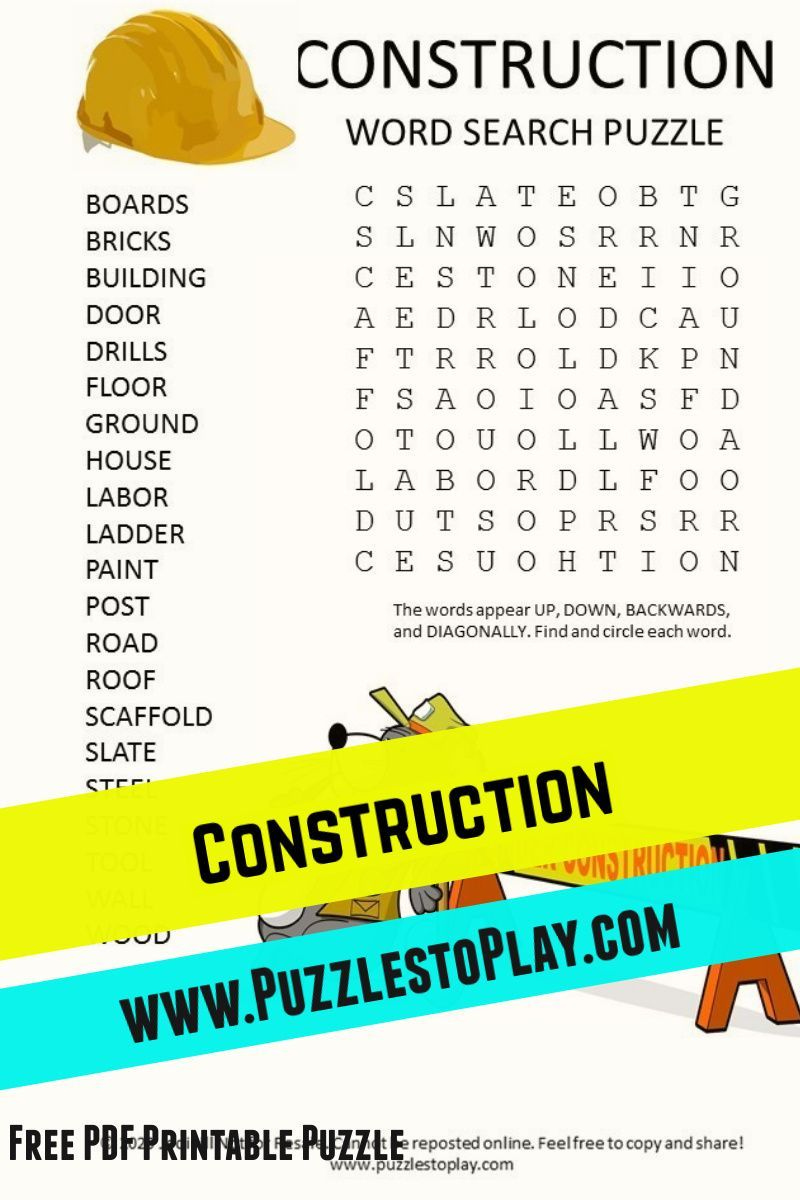 Construction Word Search Puzzle within Free Printable Skyscraper Puzzles