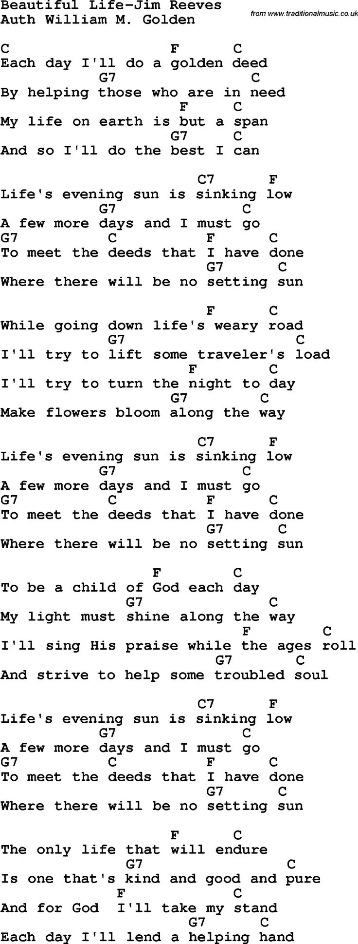 Country, Southern And Bluegrass Gospel Song Beautiful Life-Jim with Free Printable Southern Gospel Song Lyrics