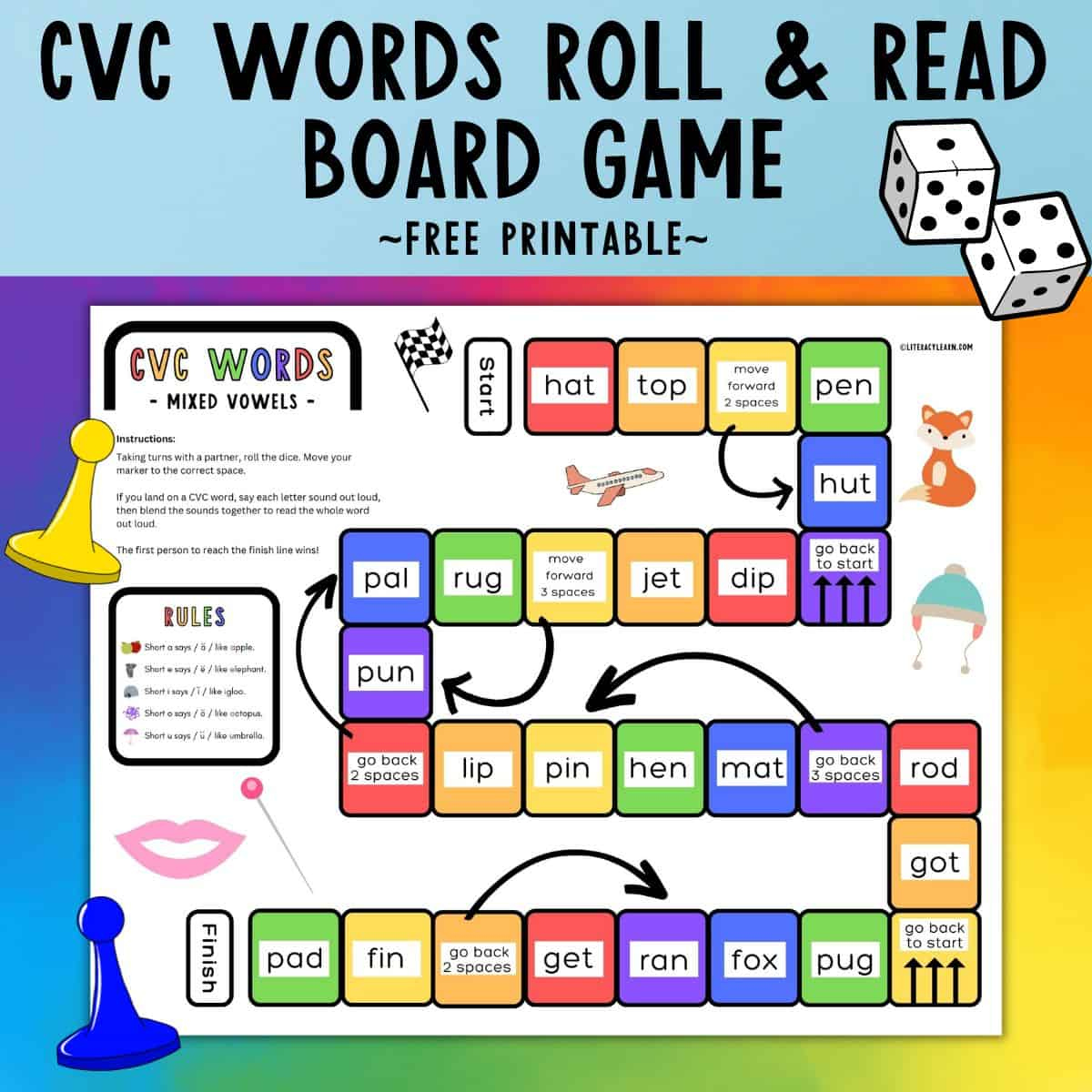 Cvc Words Board Game - Free Printable - Literacy Learn within Free Printable Reading Games for 2nd Graders