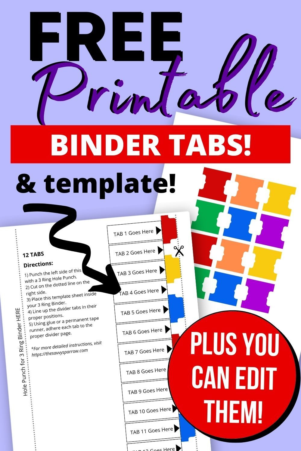 Diy Binder Divider Tabs - Free Printable Template! intended for Free Printable Tabs For Binders