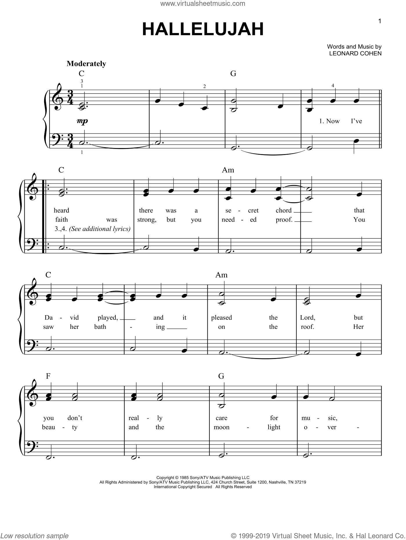 Download And Print Hallelujah (Easy) Sheet Music For Piano Solo in Hallelujah Sheet Music Piano Free Printable