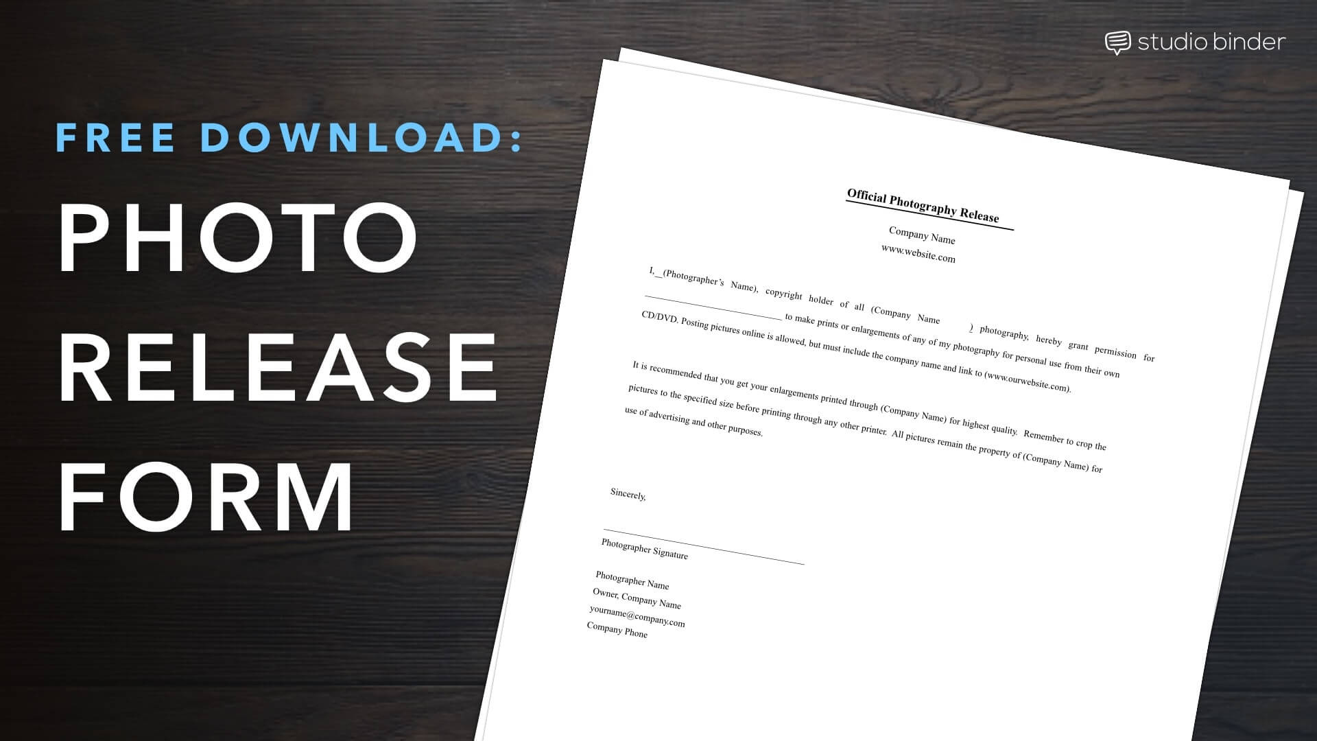 Download Free Photo Release Form Template | Photography with Free Printable Print Release Form