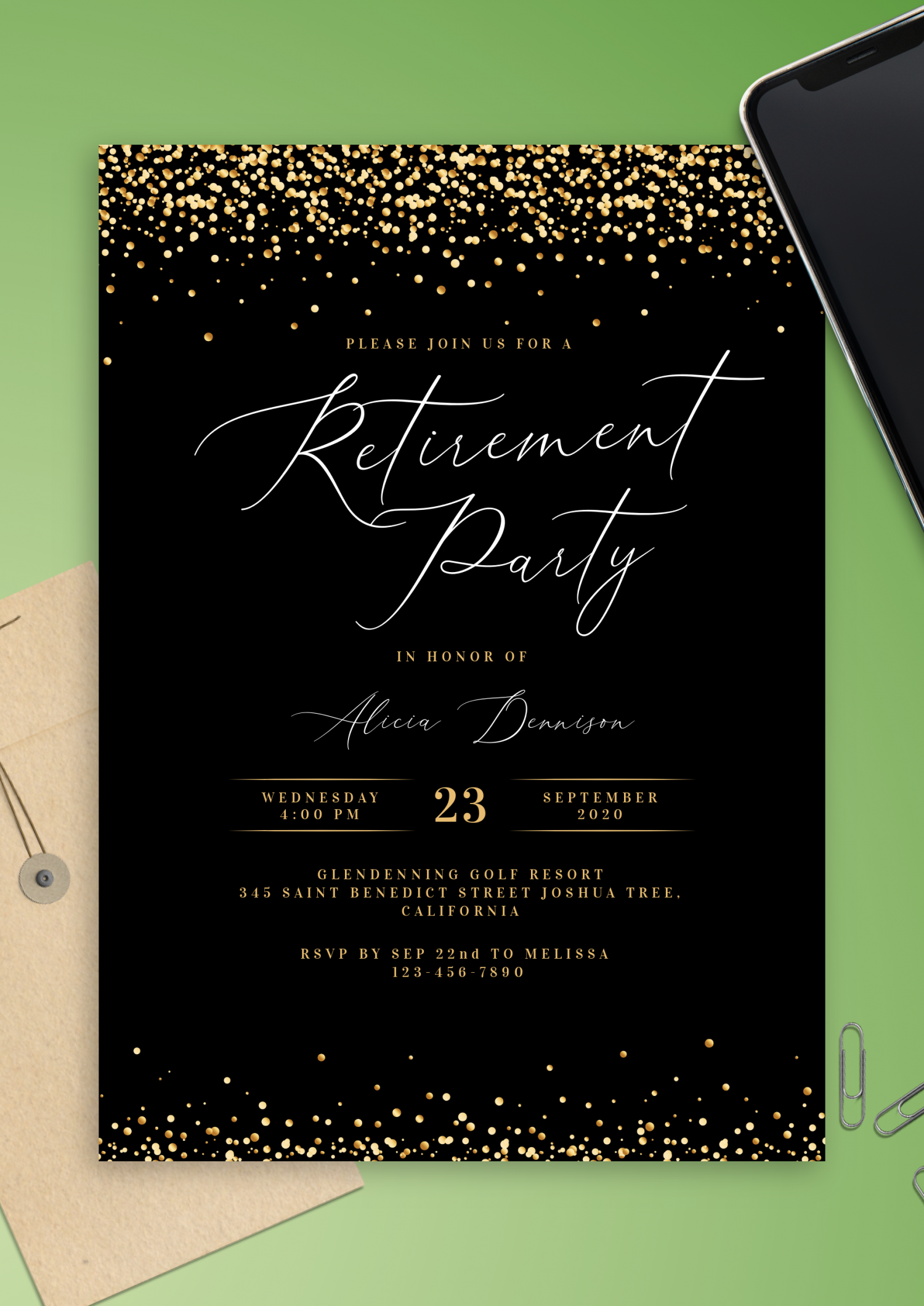 Download Printable Black And Gold Retirement Party Invitation Pdf regarding Free Printable Retirement Party Invitations