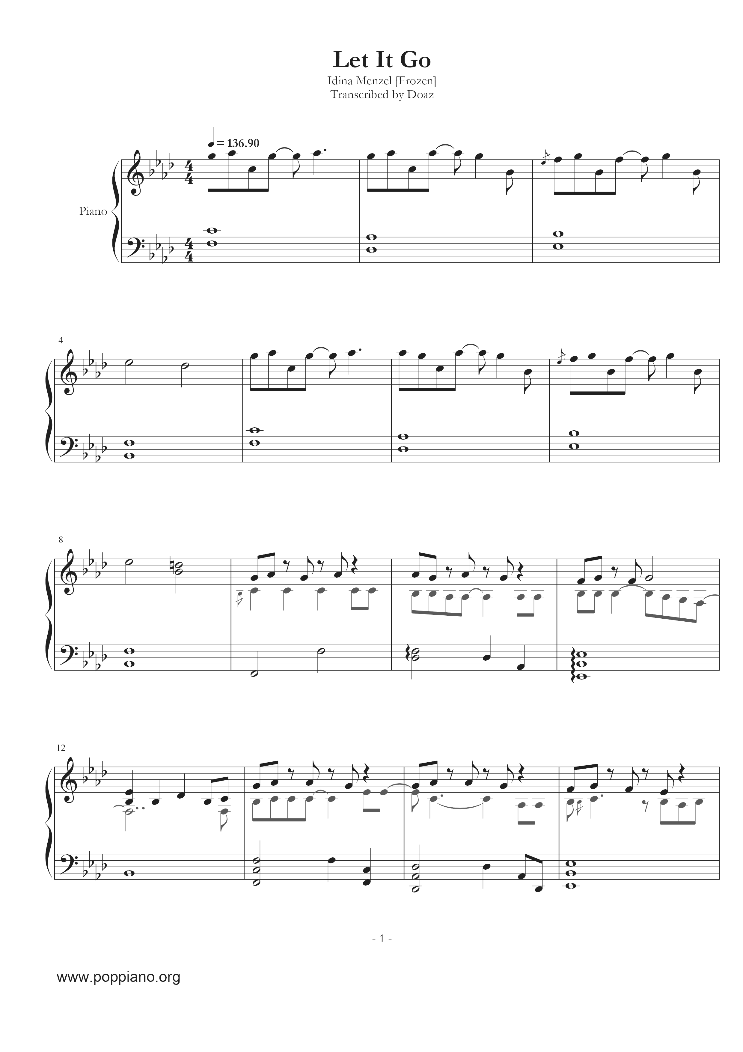 ☆ Frozen - Let It Go | Sheet Music | Piano Score Free Pdf throughout Let It Go Piano Sheet Music Free Printable