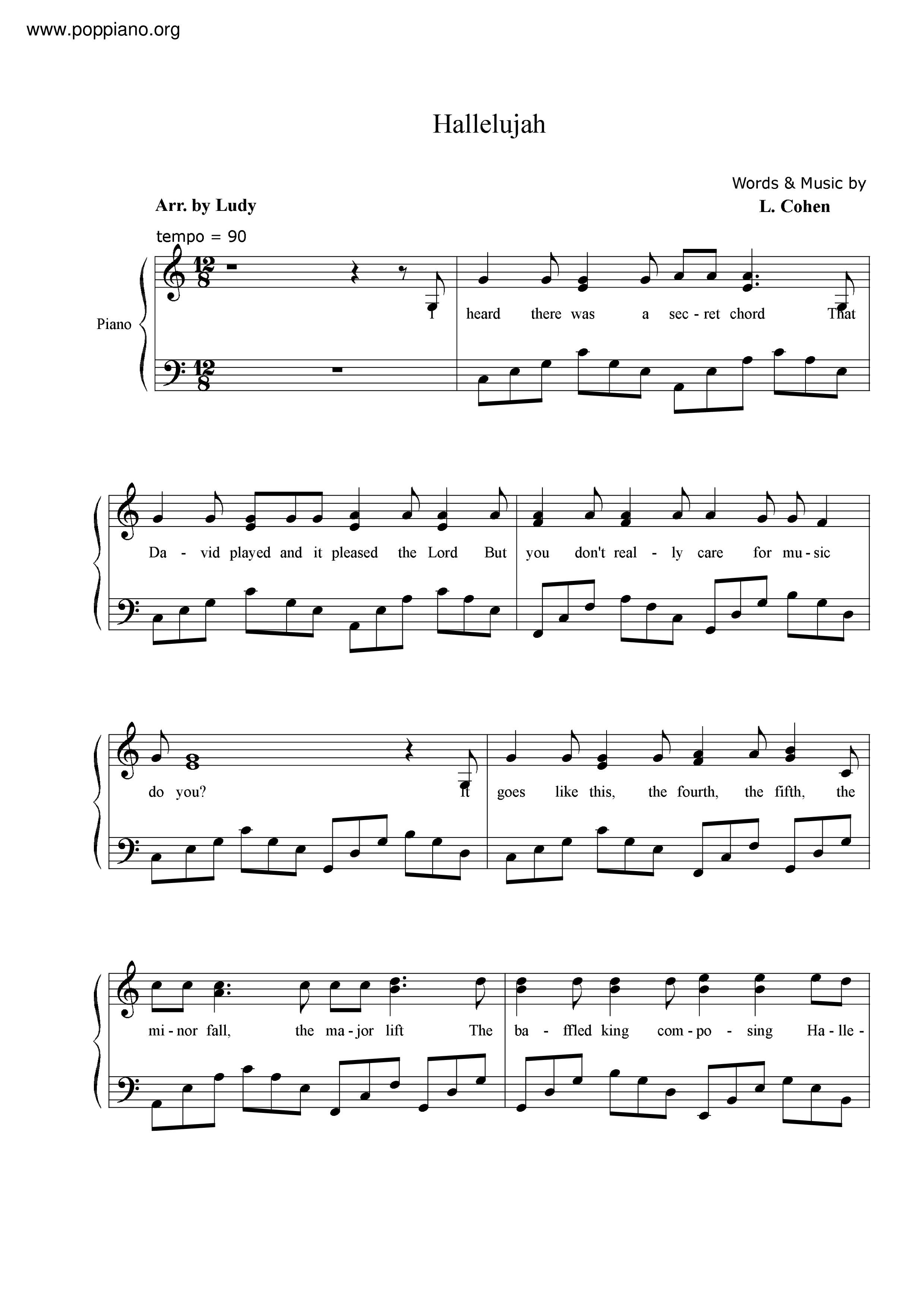 ☆ Hallelujah | Sheet Music | Piano Score Free Pdf Download | Hk inside Hallelujah Sheet Music Piano Free Printable