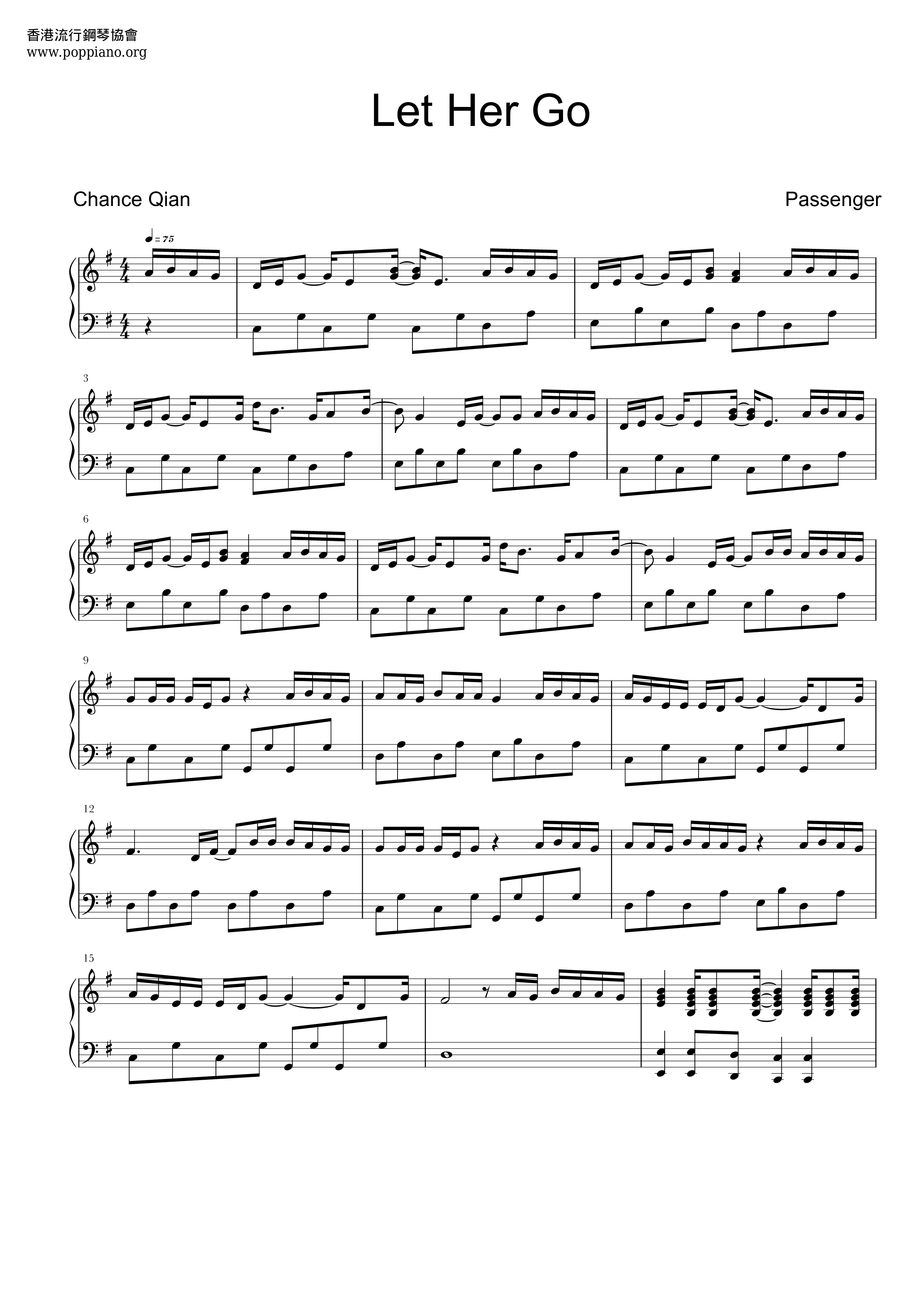 ☆ Passenger-Let Her Go Sheet Music Pdf, - Free Score Download ☆ intended for Let Her Go Piano Sheet Music Free Printable