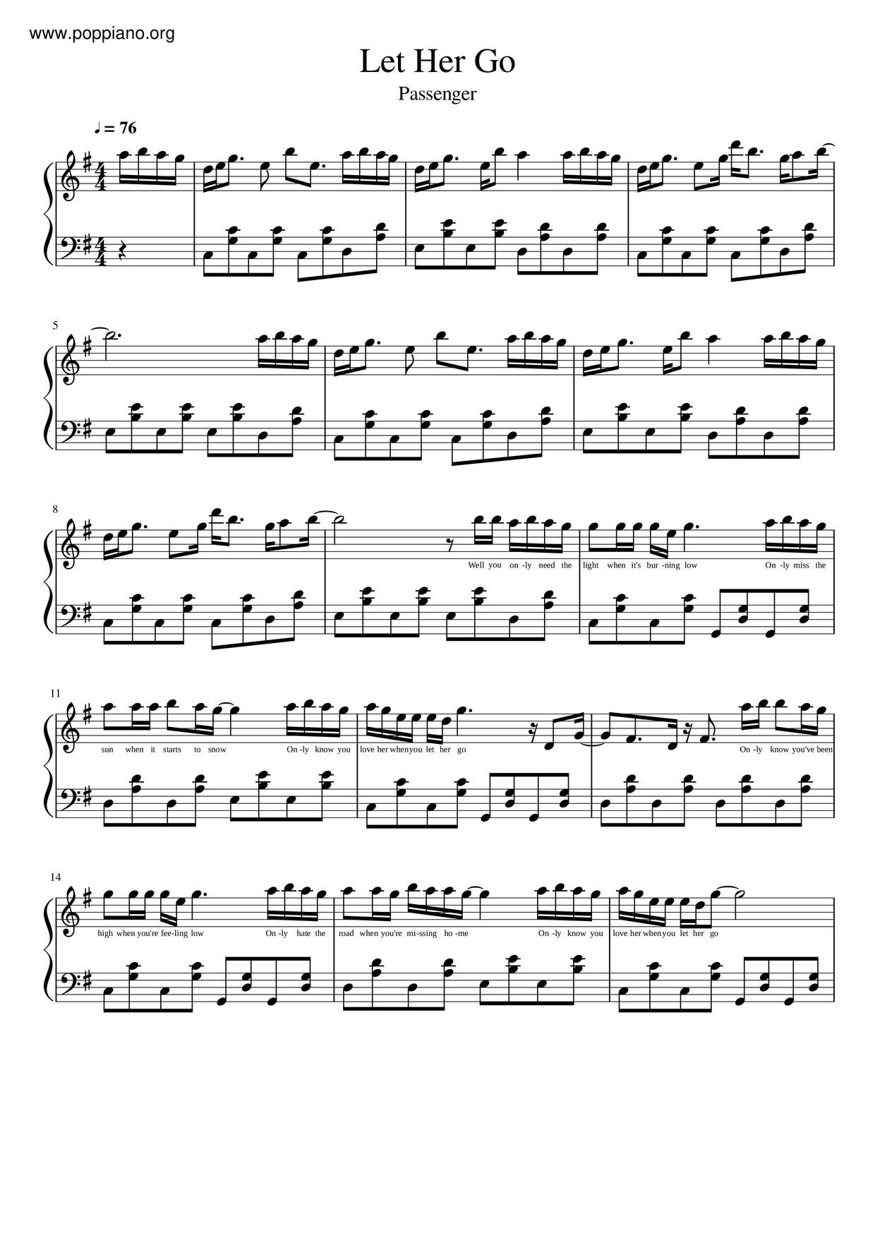 ☆ Passenger-Let Her Go Sheet Music Pdf, - Free Score Download ☆ throughout Let Her Go Piano Sheet Music Free Printable