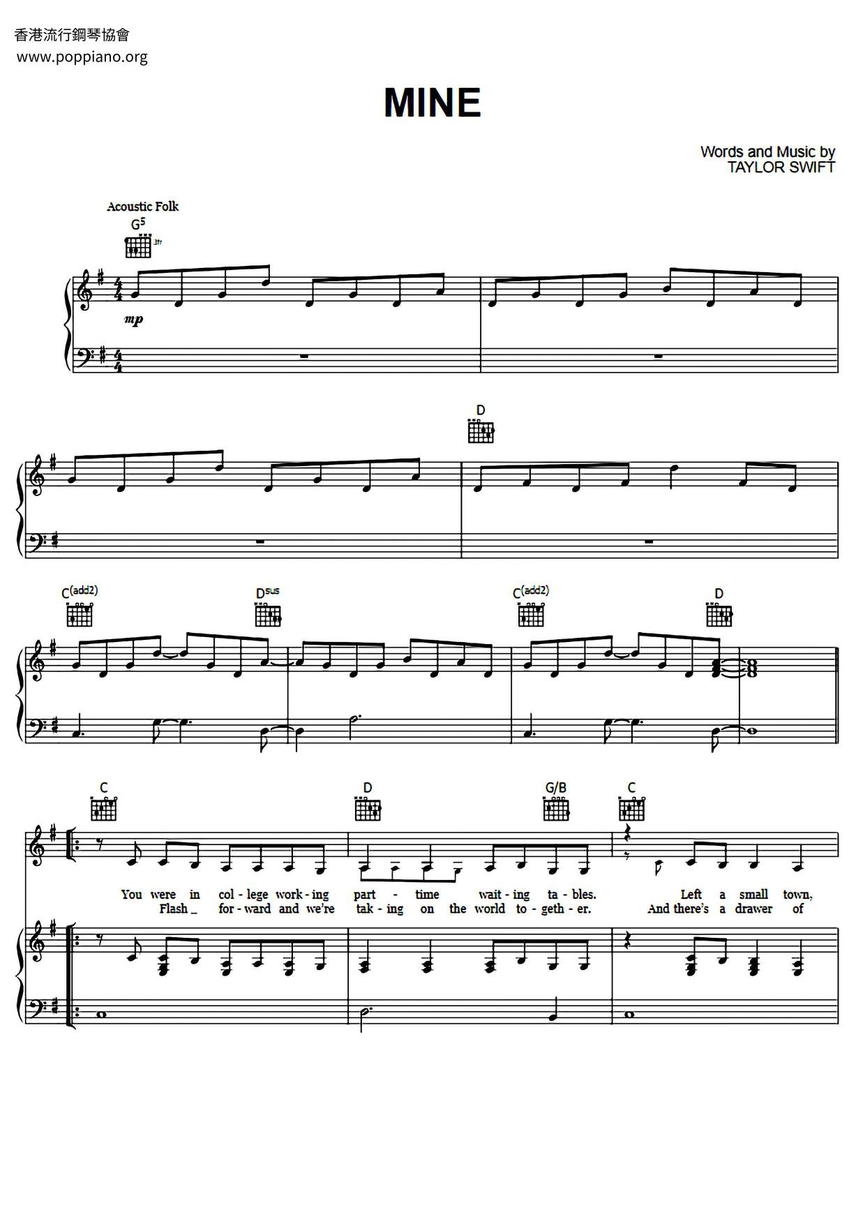 ☆ Taylor Swift-Mine Sheet Music Pdf, - Free Score Download ☆ within Taylor Swift Mine Piano Sheet Music Free Printable