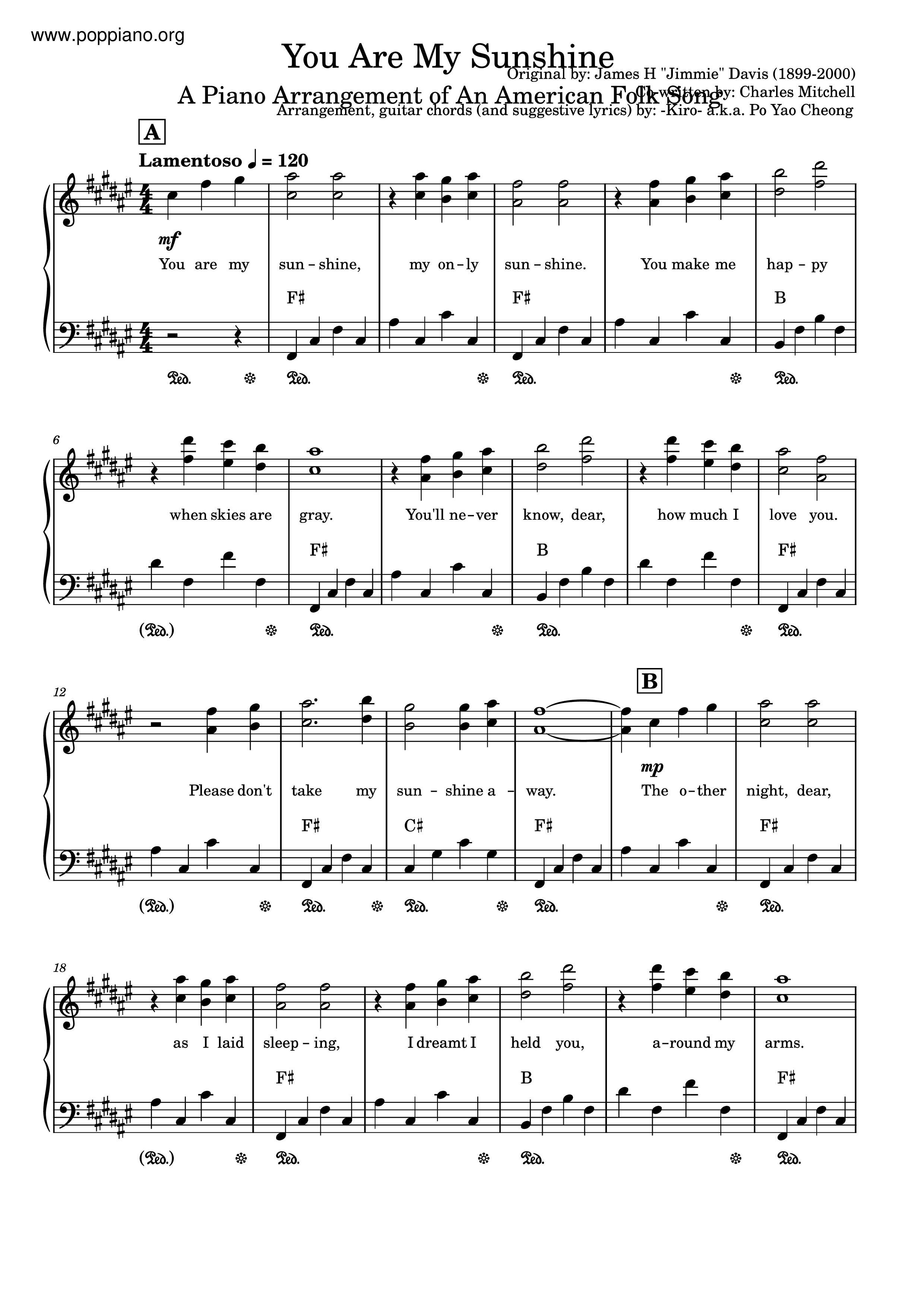 ☆ You Are My Sunshine | Sheet Music | Piano Score Free Pdf with Free Printable Piano Sheet Music for You Are My Sunshine