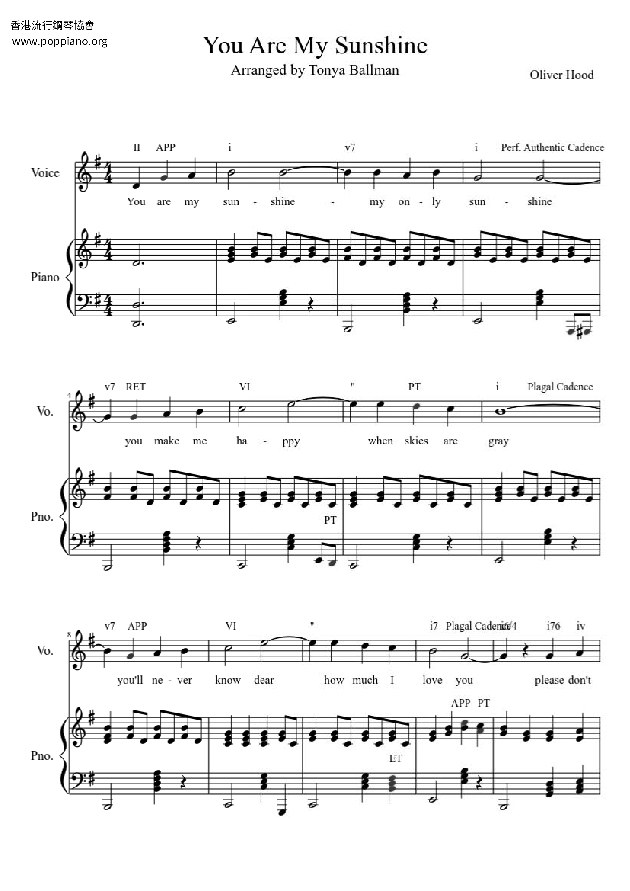 ☆ You Are My Sunshine | Sheet Music | Piano Score Free Pdf within Free Printable Piano Sheet Music For You Are My Sunshine