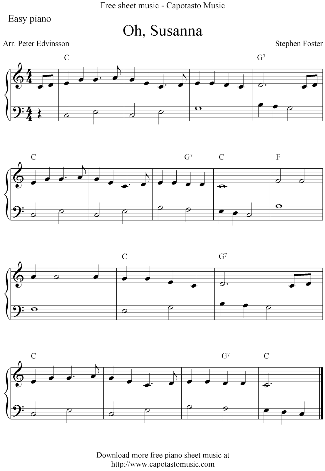 Easy Free Piano Sheet Music Arrangement With The Melody Oh in Piano Sheet Music for Beginners Popular Songs Free Printable