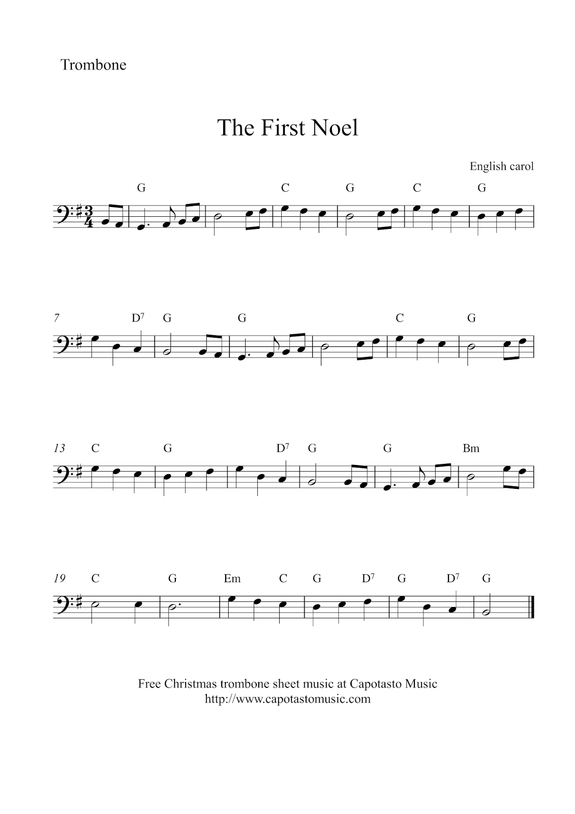 Easy Sheet Music For Beginners: Free Christmas Trombone Sheet regarding Trombone Christmas Sheet Music Free Printable