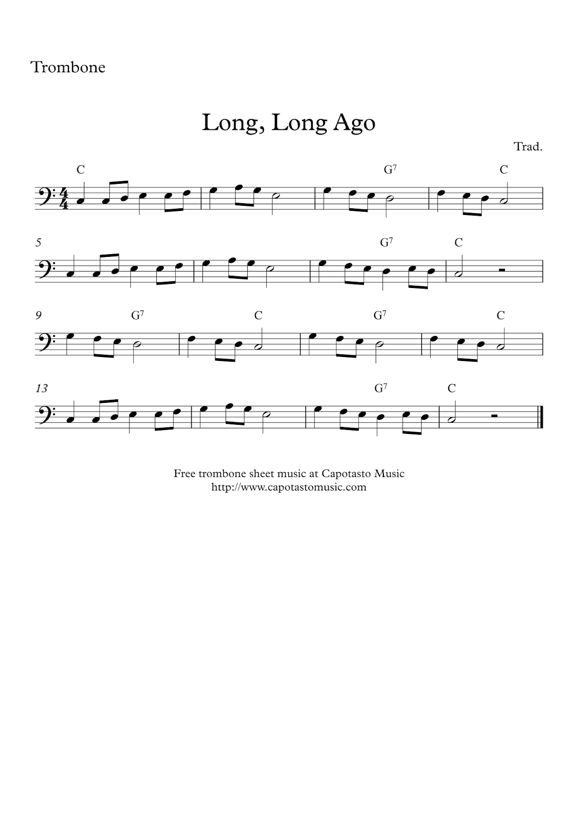 Easy Sheet Music For Beginners: Free Easy Trombone Sheet Music intended for Sheet Music For Trombone Free Printable