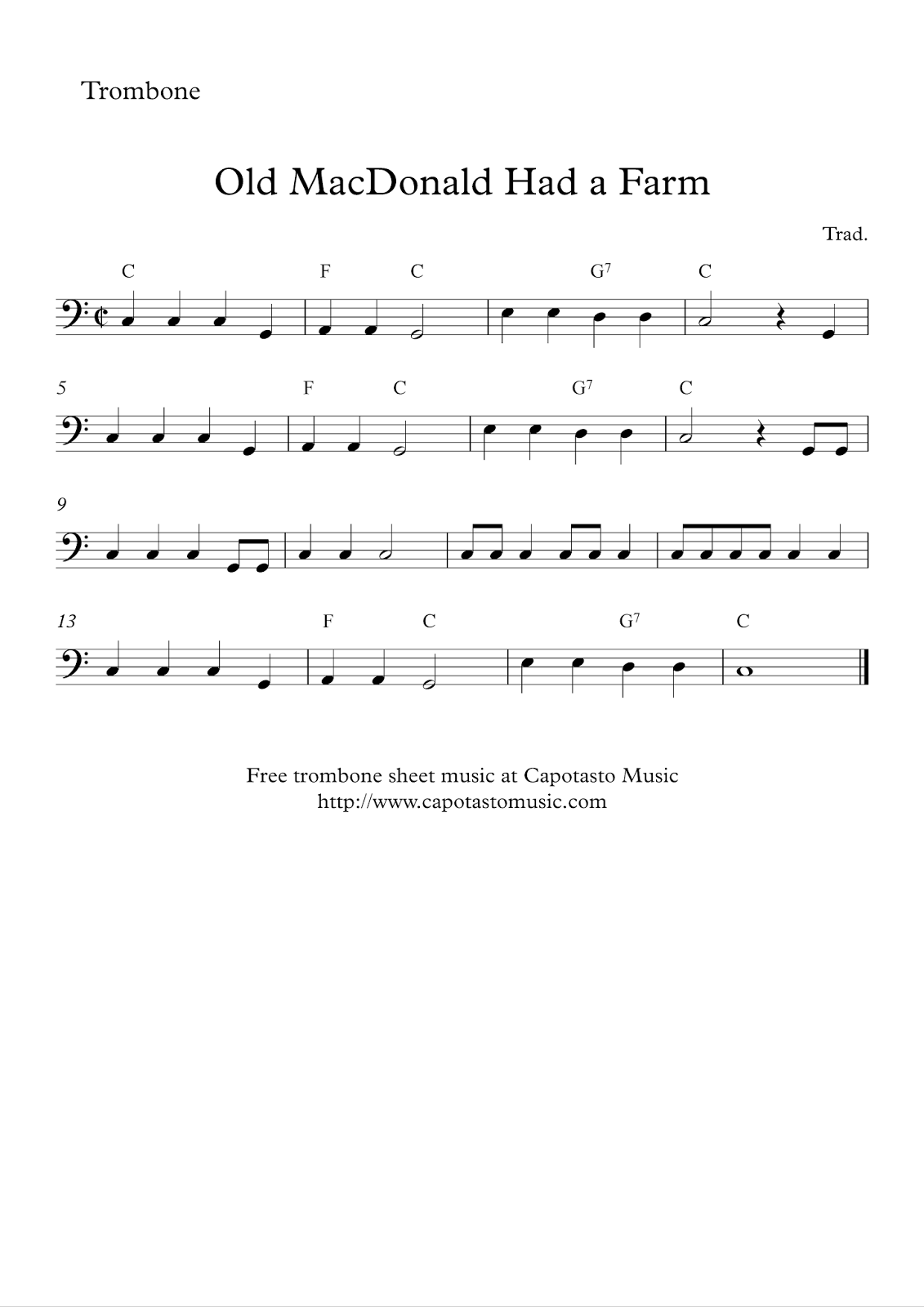 Easy Sheet Music For Beginners: Free Easy Trombone Sheet Music with regard to Sheet Music For Trombone Free Printable