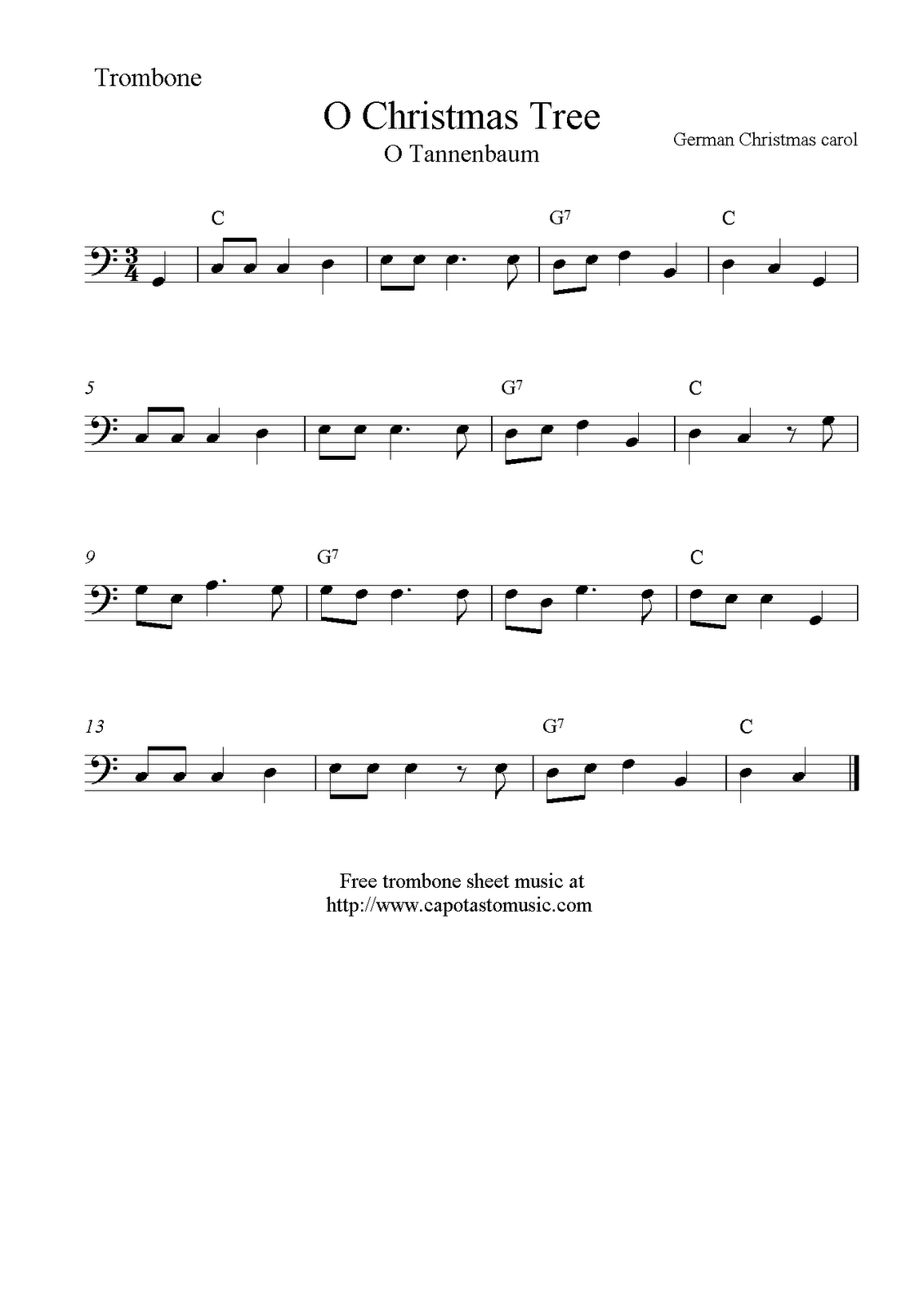 Easy Sheet Music For Beginners: O Christmas Tree (O Tannenbaum for Trombone Christmas Sheet Music Free Printable