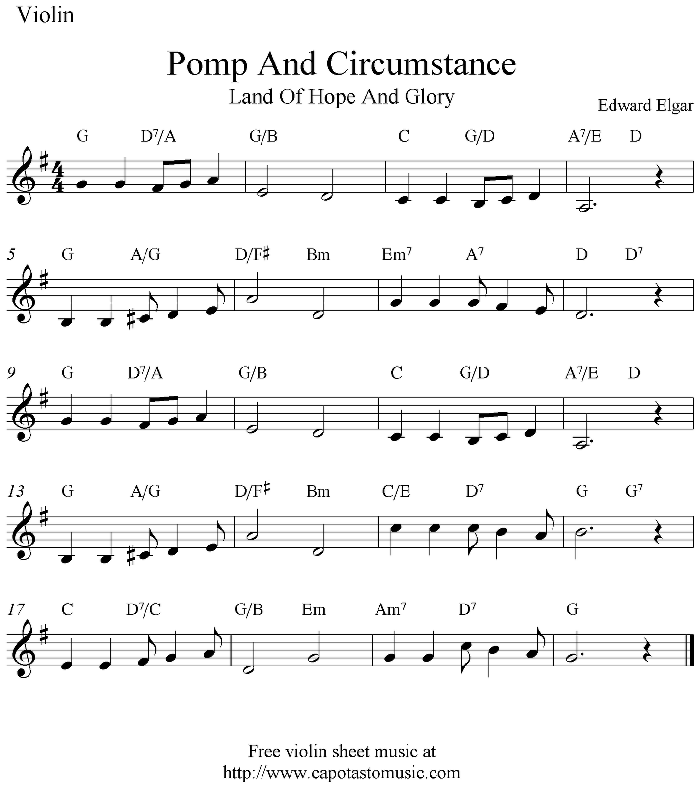 Easy Sheet Music For Beginners: Pomp And Circumstance (Land Of regarding Free Printable Sheet Music Pomp And Circumstance