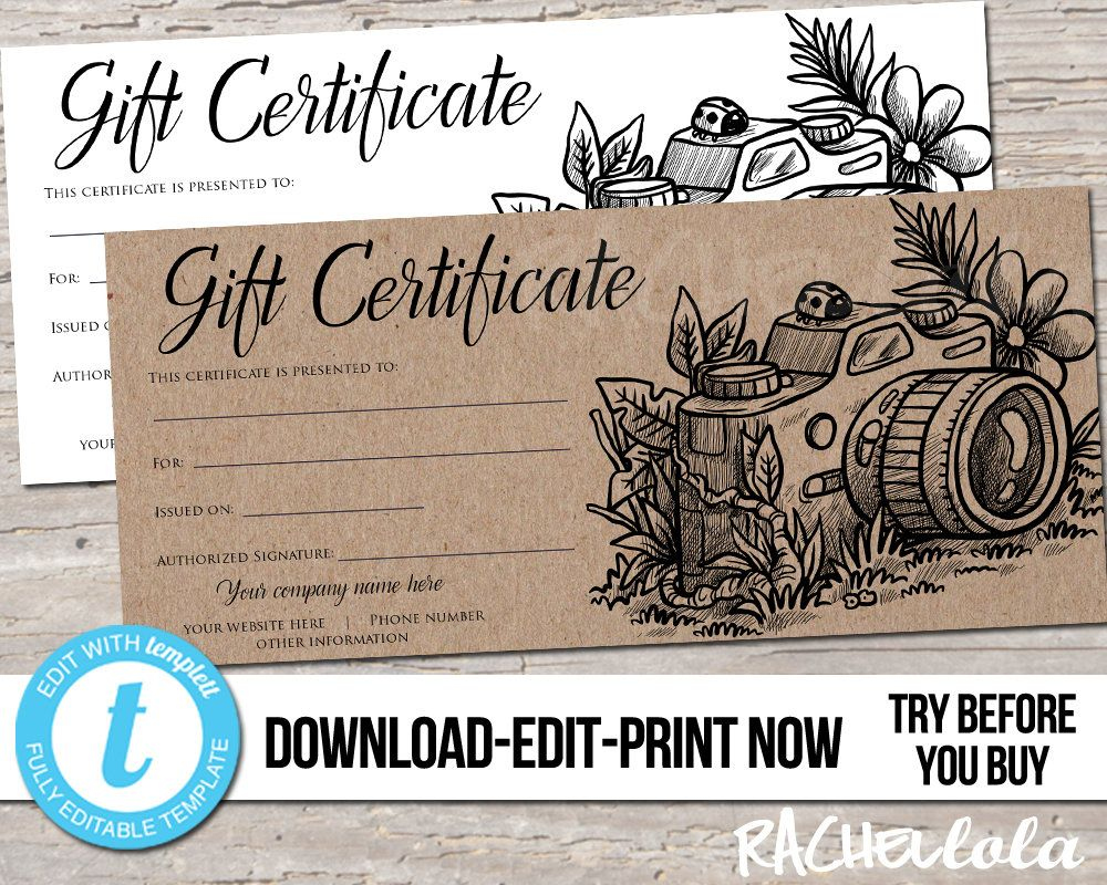 Editable Custom Printable Photography Gift Certificate Template in Free Printable Photography Gift Certificate Template