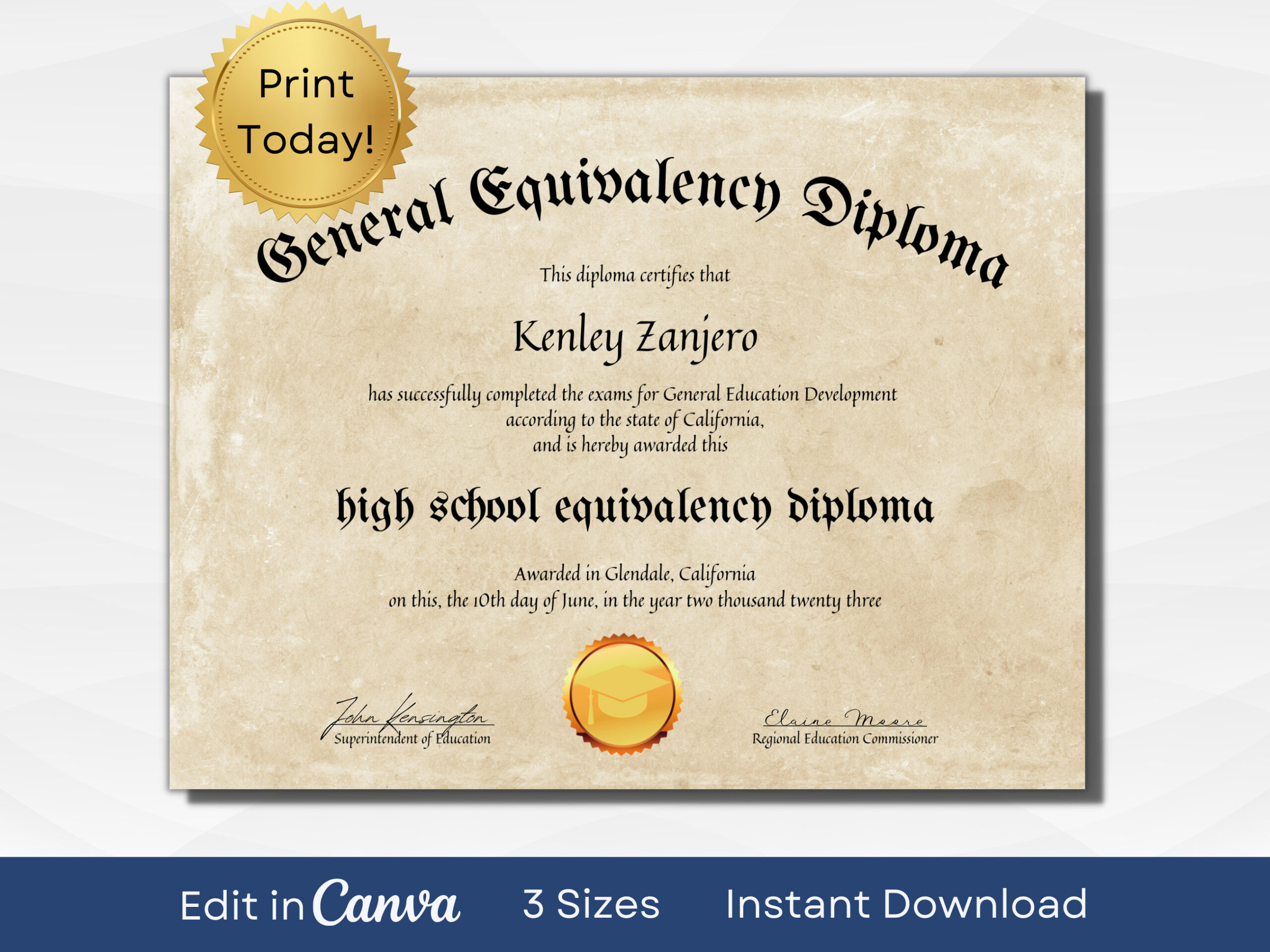 Editable Ged Certificate Template Printable High School Diploma for Printable Fake Ged Certificate For Free