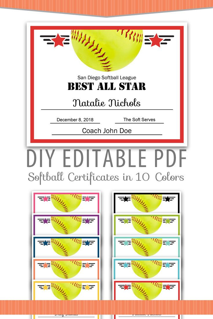 Editable Pdf Sports Team Softball Certificate Award Template In 10 with Free Printable Softball Award Certificates