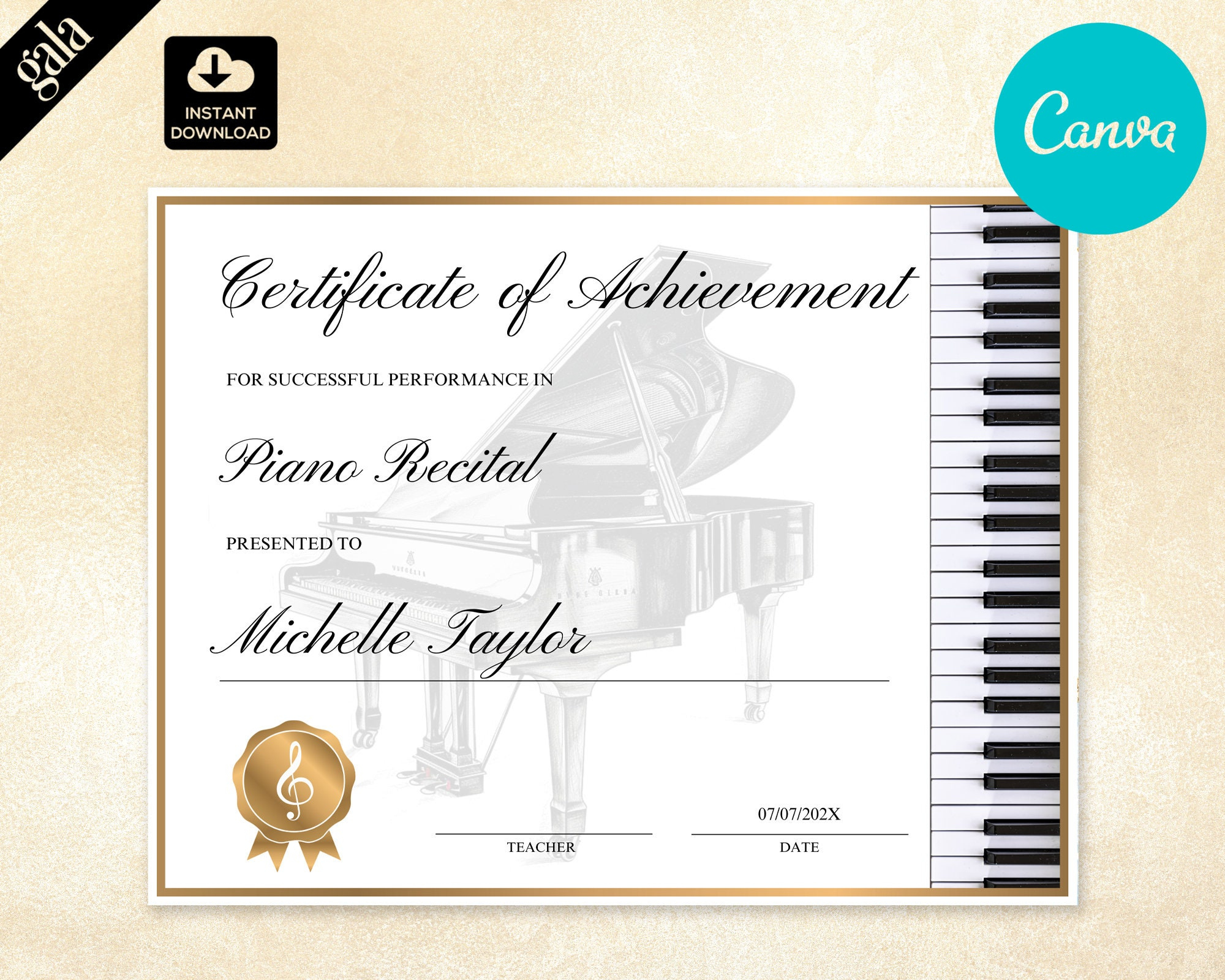 Editable Piano Recital Certificate Of Achievement, Music in Free Printable Piano Recital Certificates