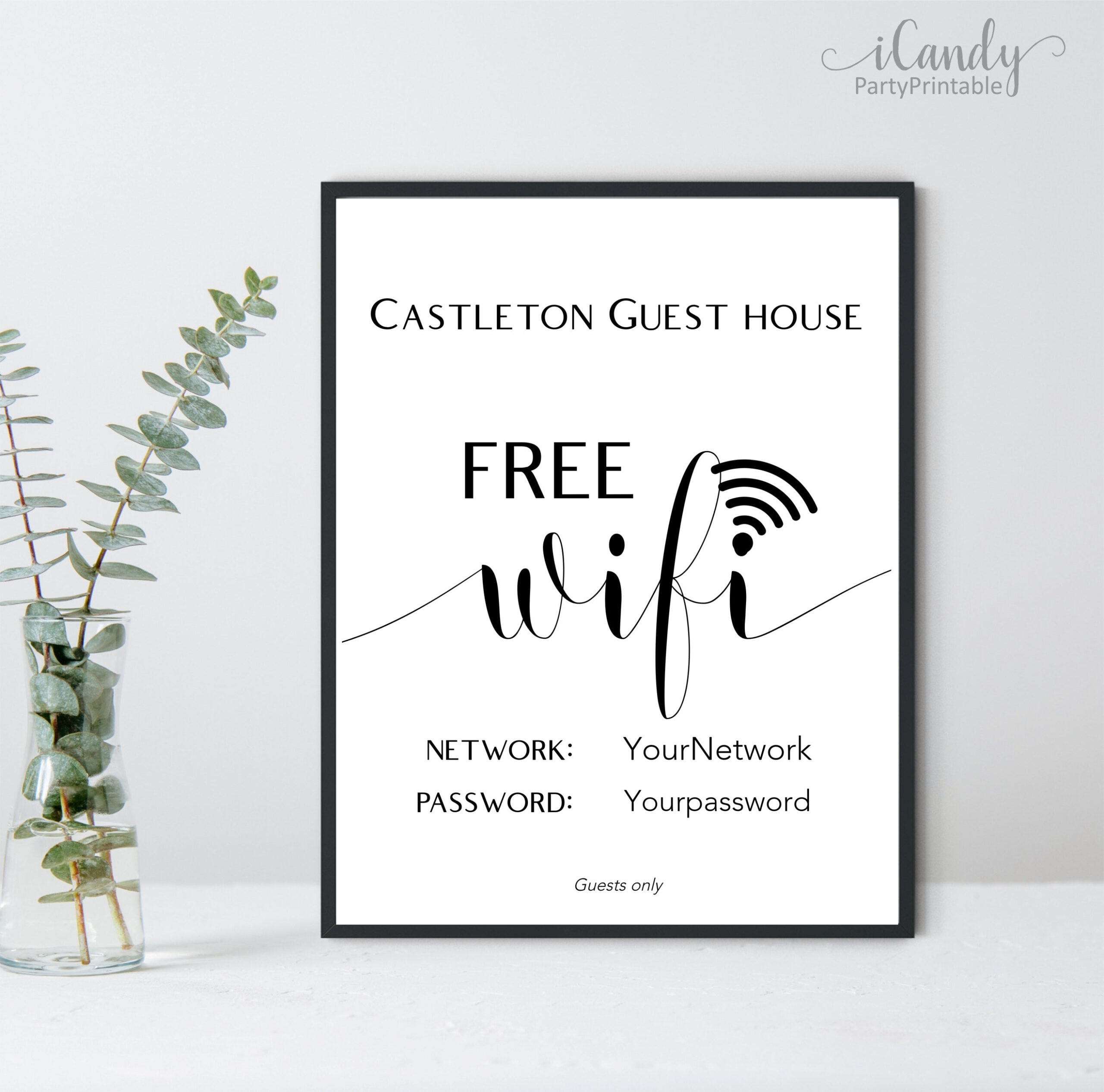 Editable Wi-Fi Password Sign, Free Wifi Sign, Printable Sign for Free Printable Wifi Password Signs