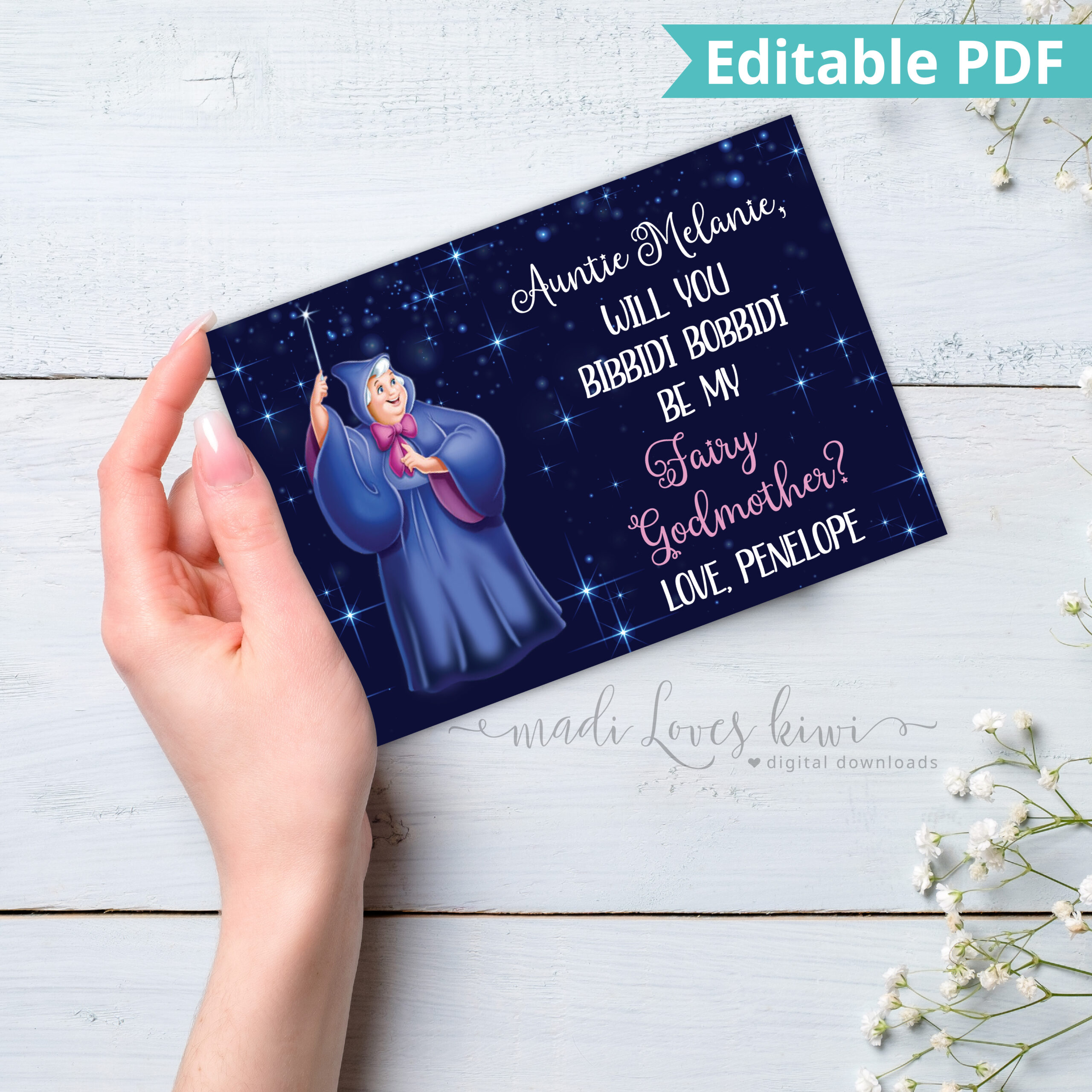 Editable Will You Be My Fairy Godmother Card | Printable Baptism with Will You Be My Godmother Printable Card Free