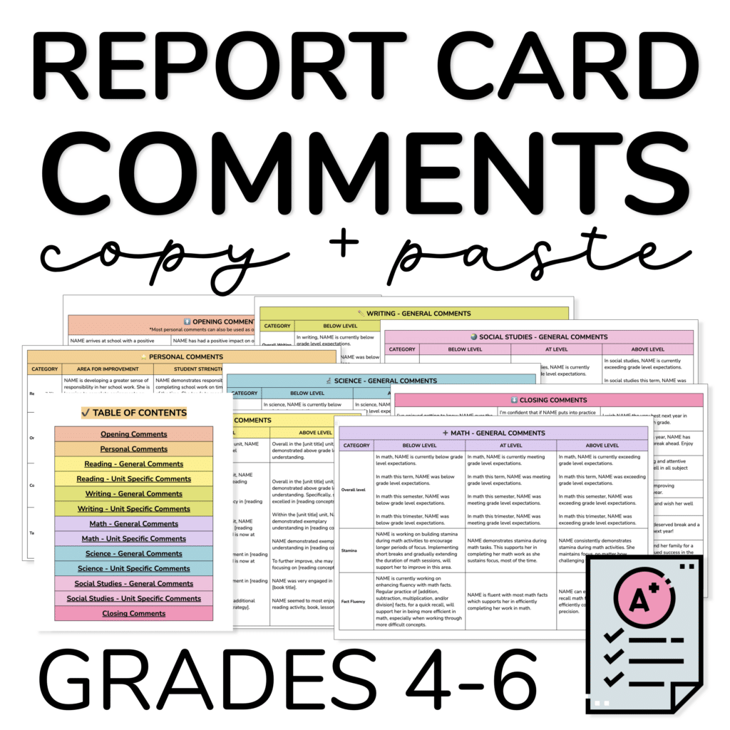 End Of The Year Report Card Comments - Learn Grow Blossom regarding Free Printable Report Card Comments